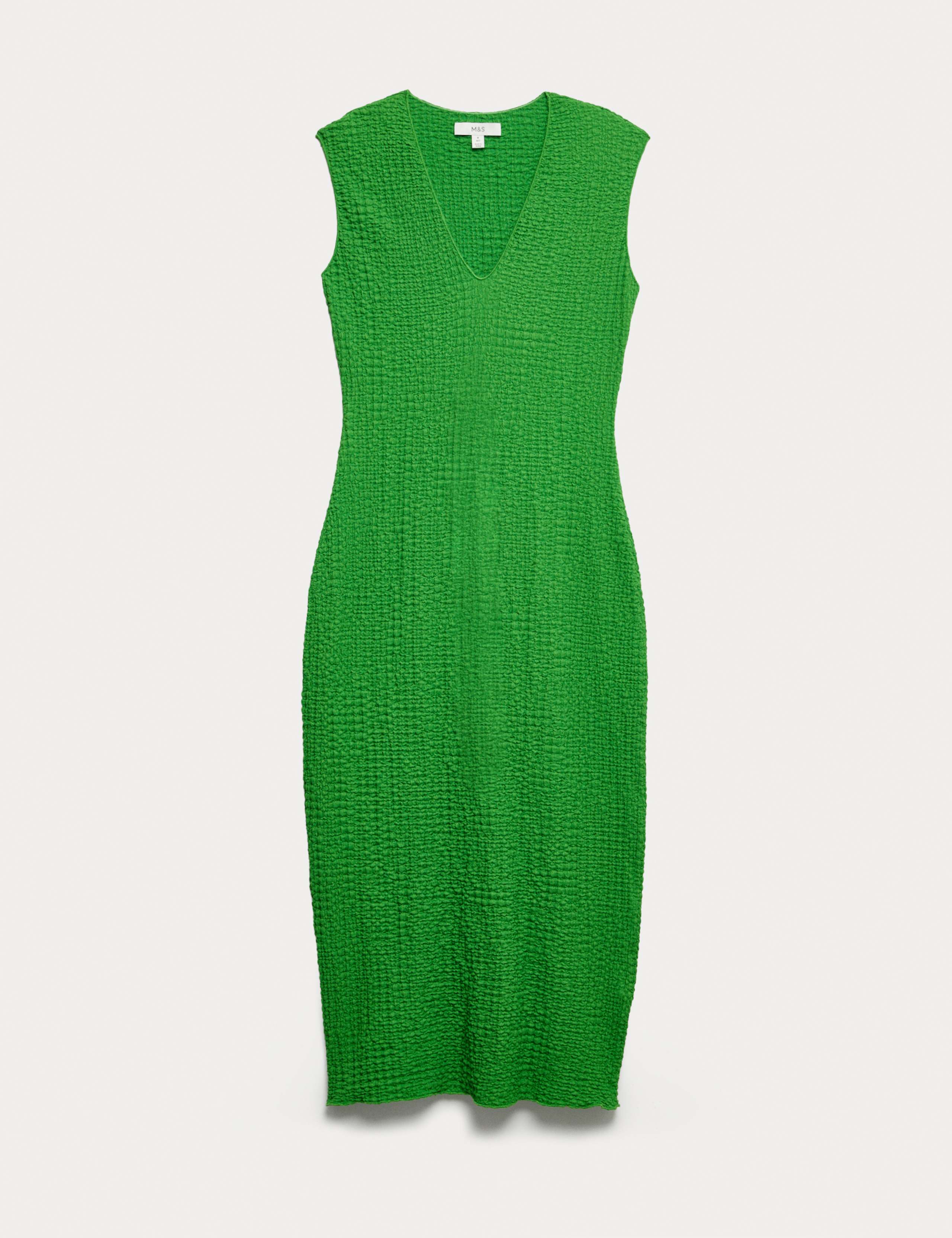 Jersey Textured V-Neck Midi Column Dress 2 of 7