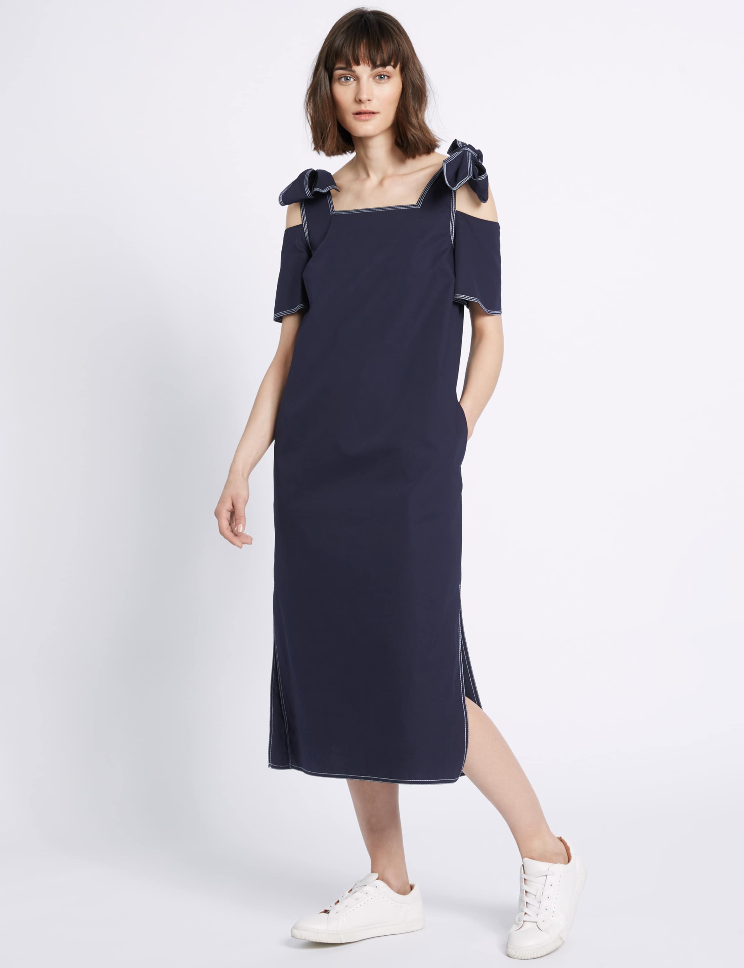 Pure Cotton Cold Shoulder Midi Dress 1 of 5