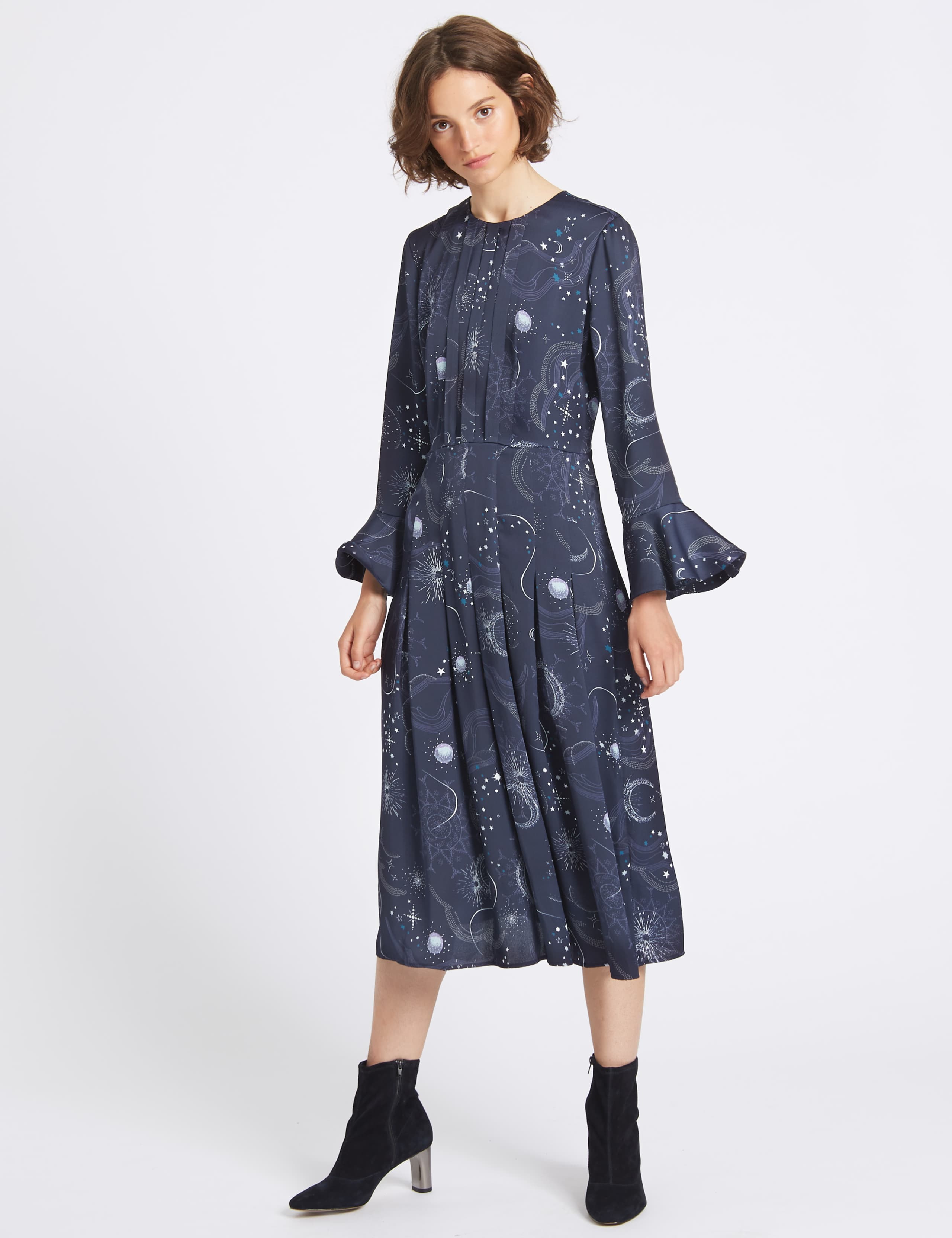 Constellation Print Long Sleeve Midi Dress 1 of 5