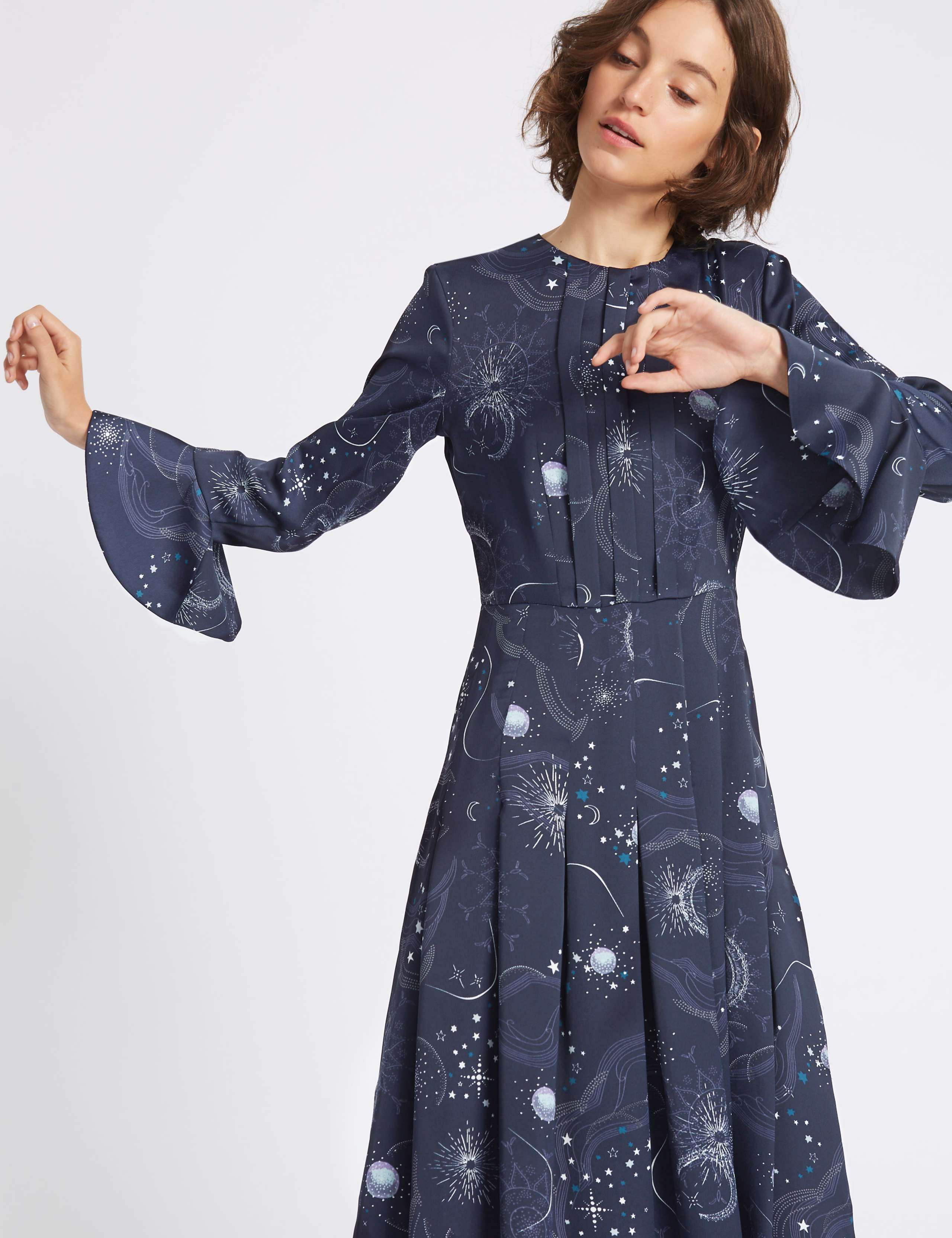Constellation Print Long Sleeve Midi Dress 3 of 5