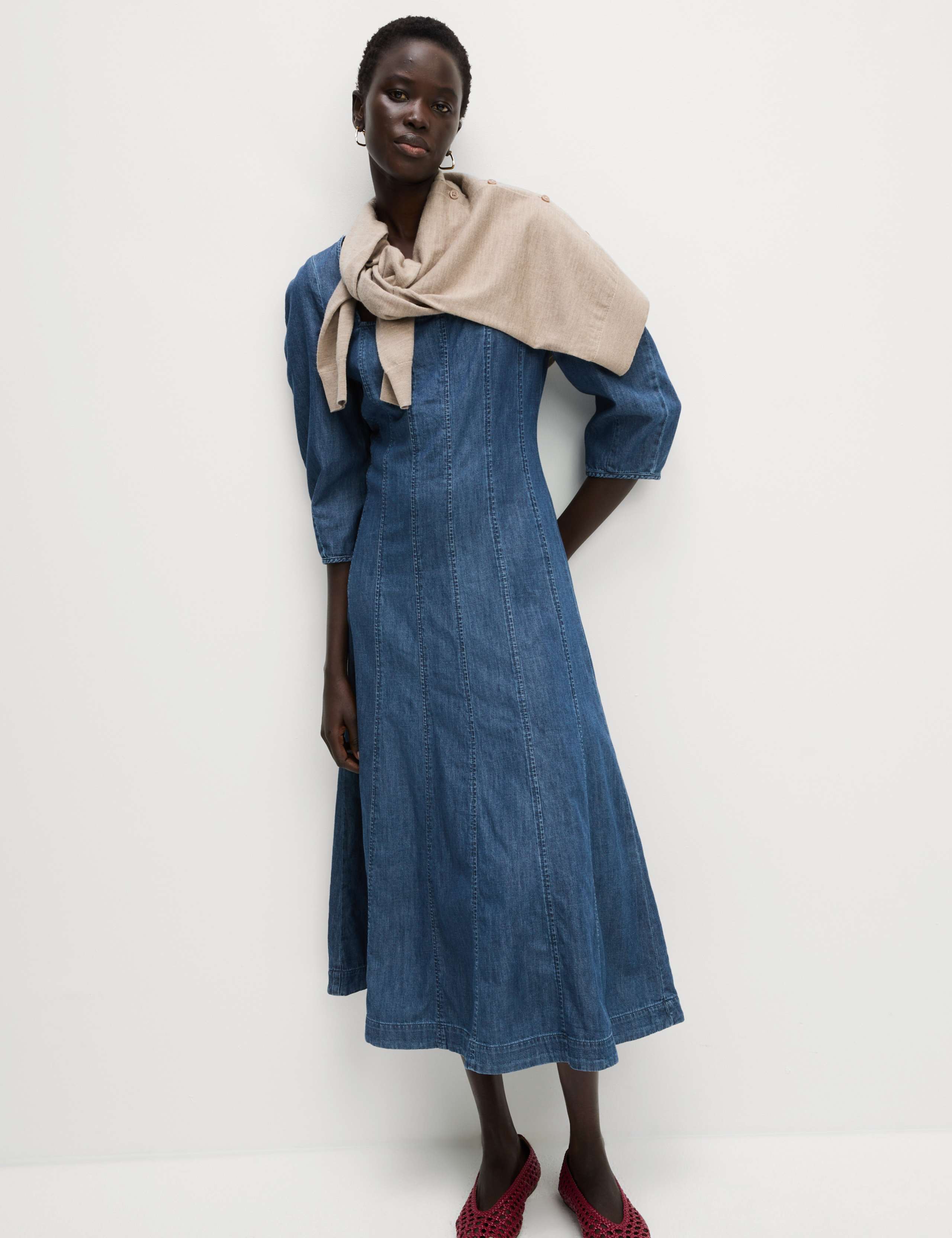Pure Cotton Square Neck Midi Skater Dress 4 of 6