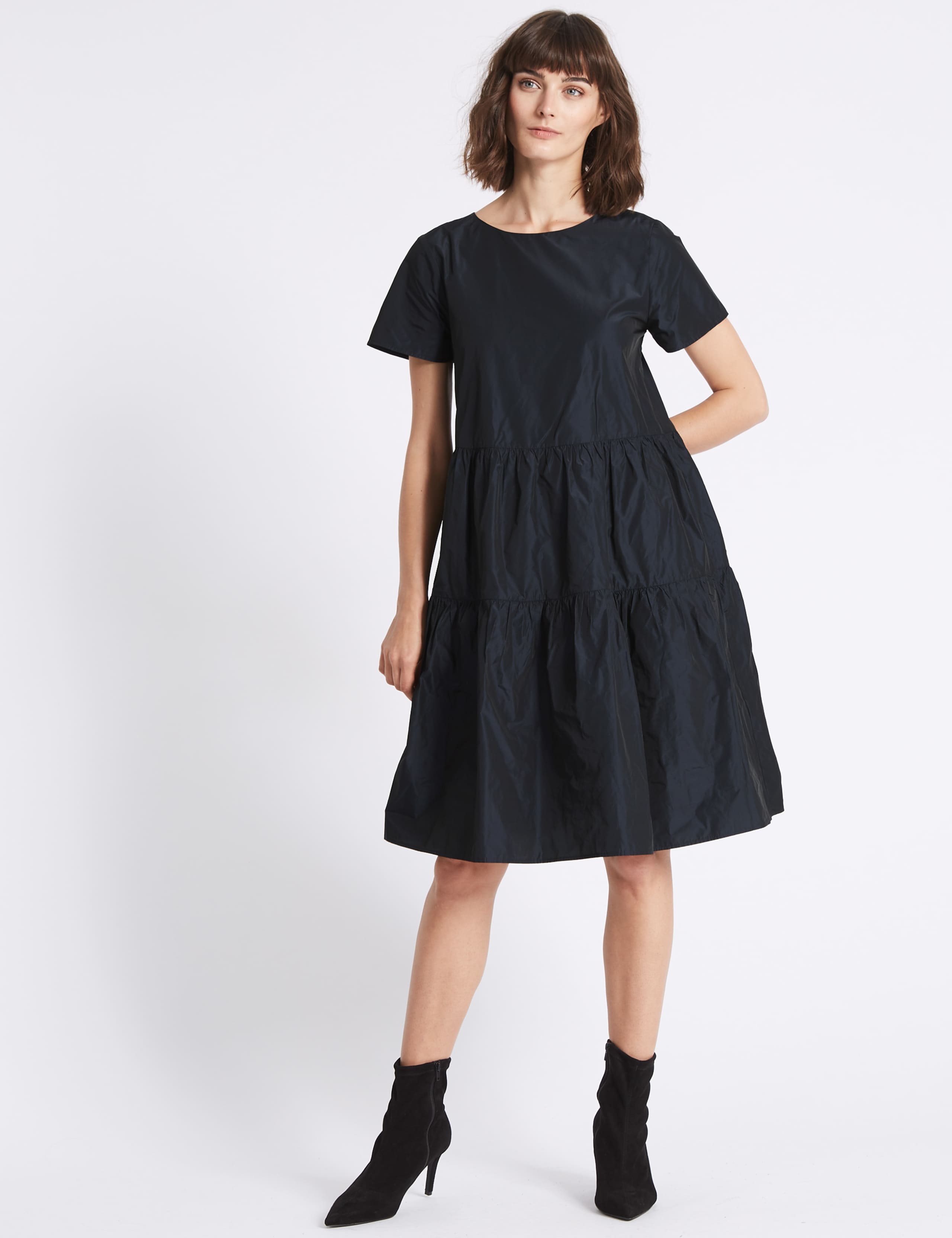 Tiered Taffeta Swing Midi Dress 1 of 4