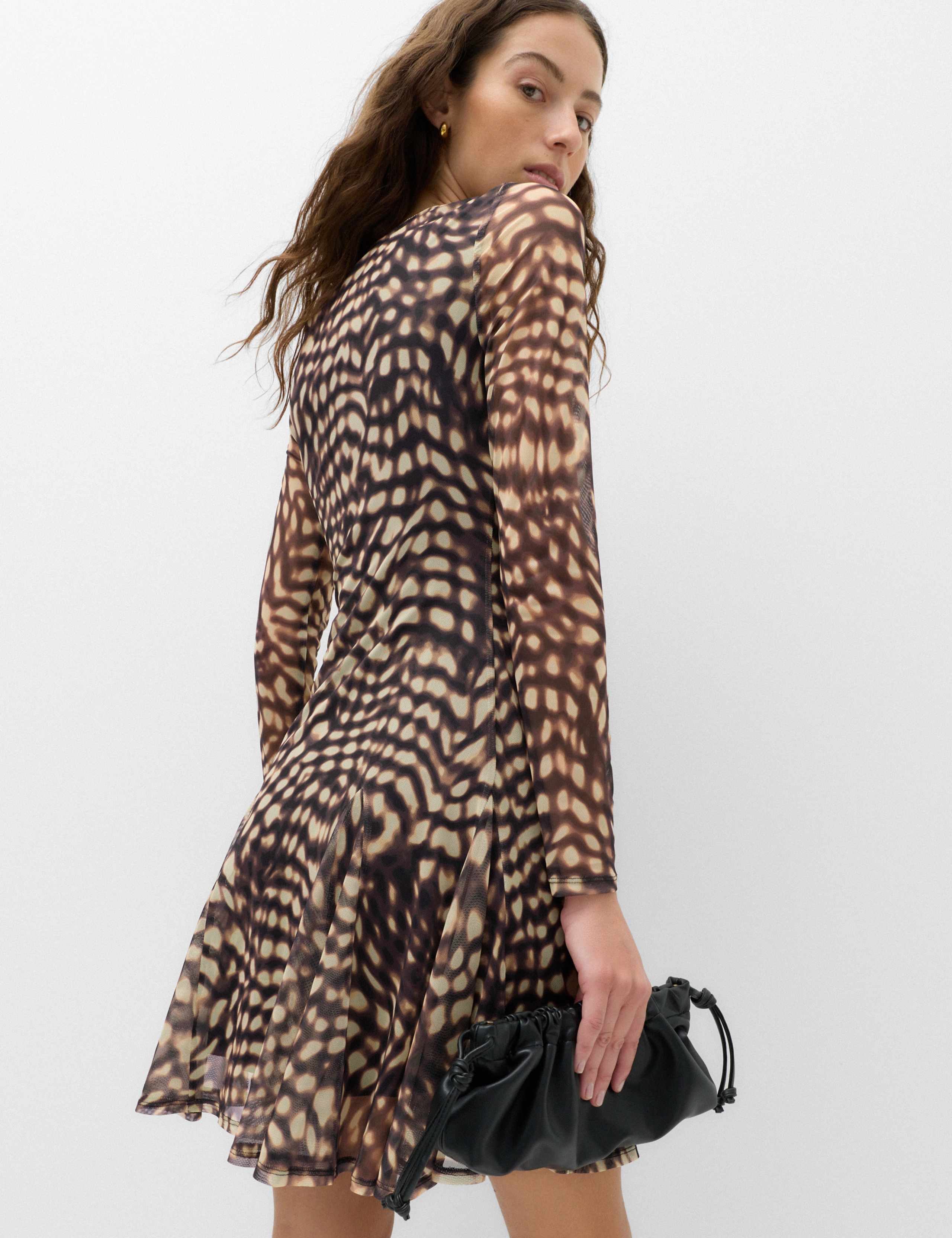 Mesh Animal Print Mini Skater Dress 5 of 6