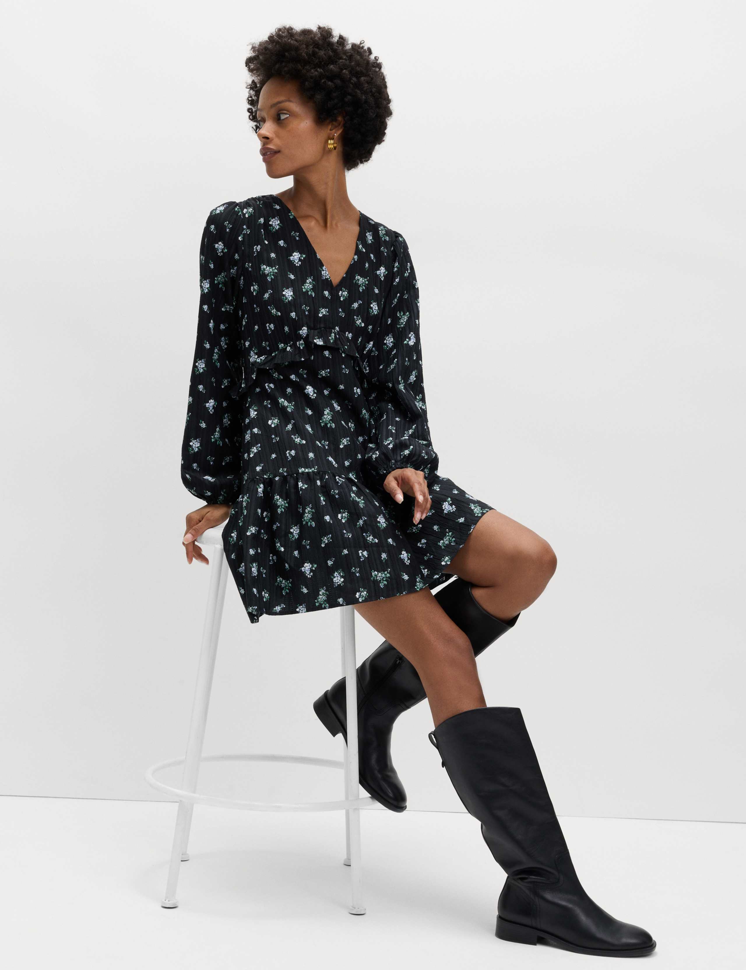 Floral Ruffle Mini Waisted Dress 1 of 6