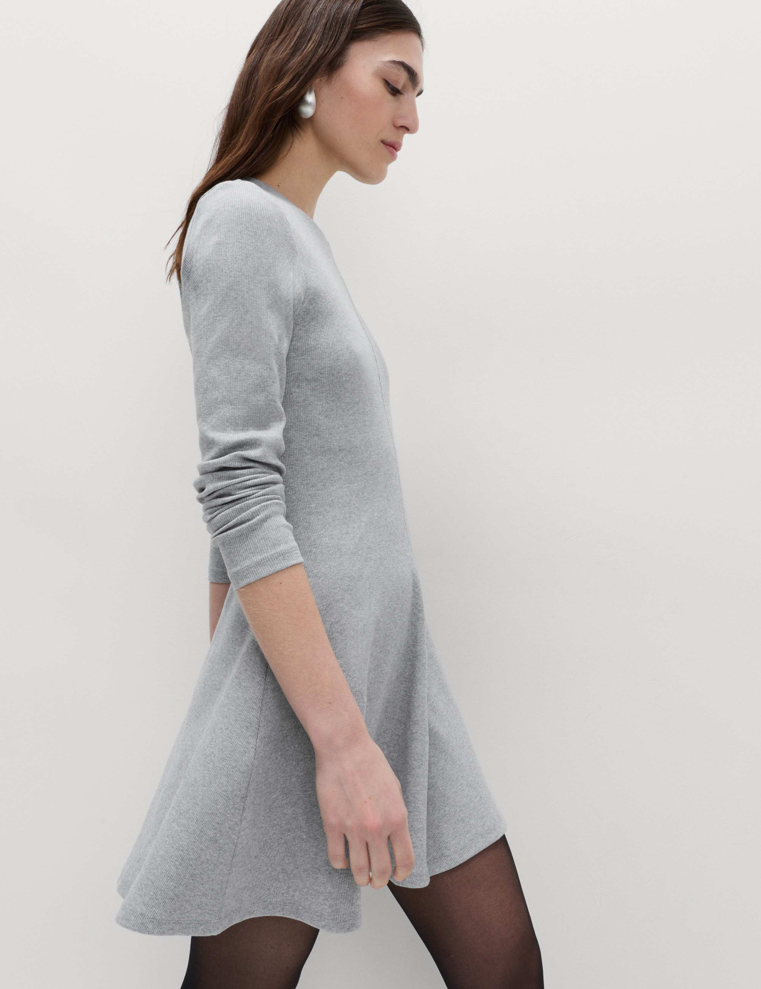 Cotton Rich Ribbed Mini Skater Dress 1 of 6