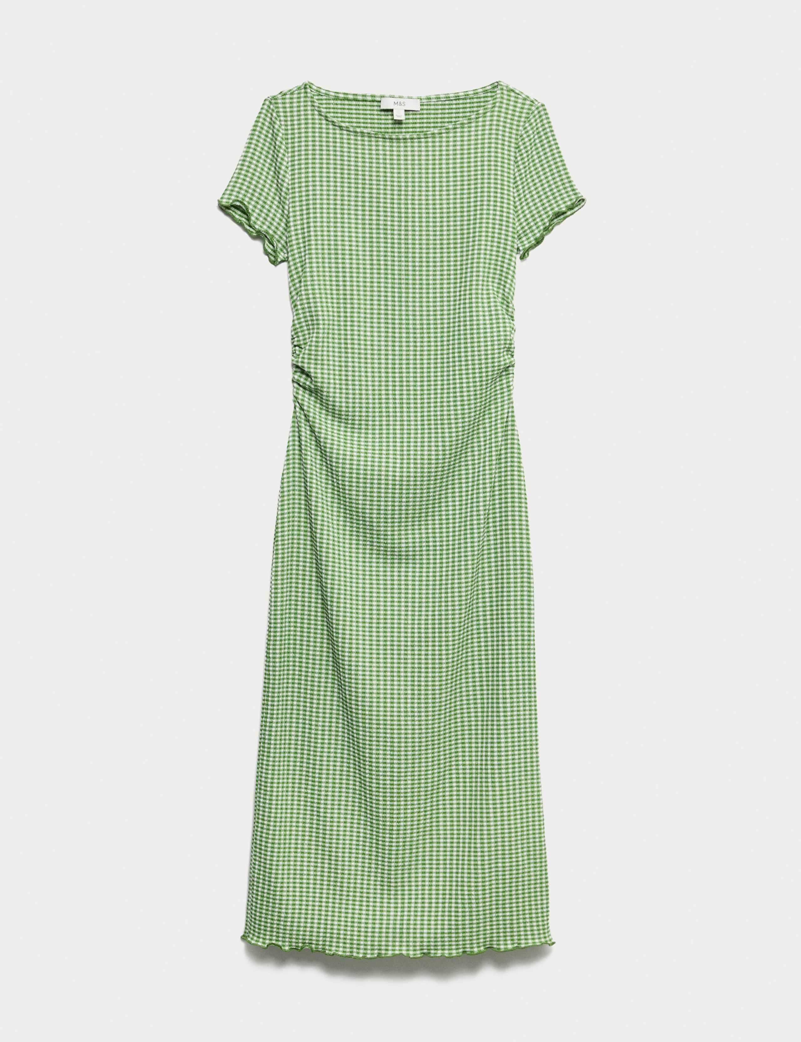 Textured Gingham Midi Column Dress 2 of 6