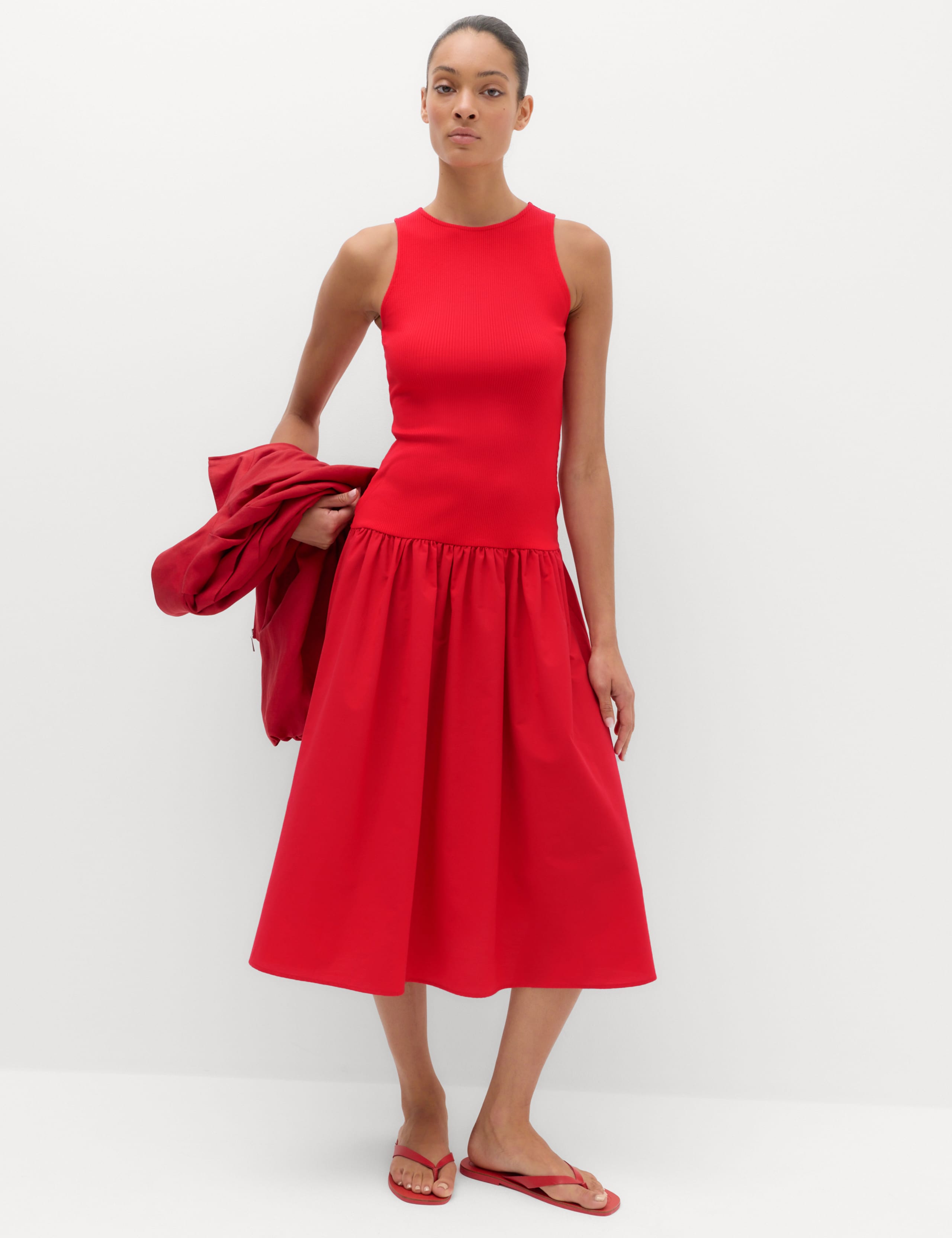 Jersey Ribbed Midi Drop Waist Dress 1 of 6
