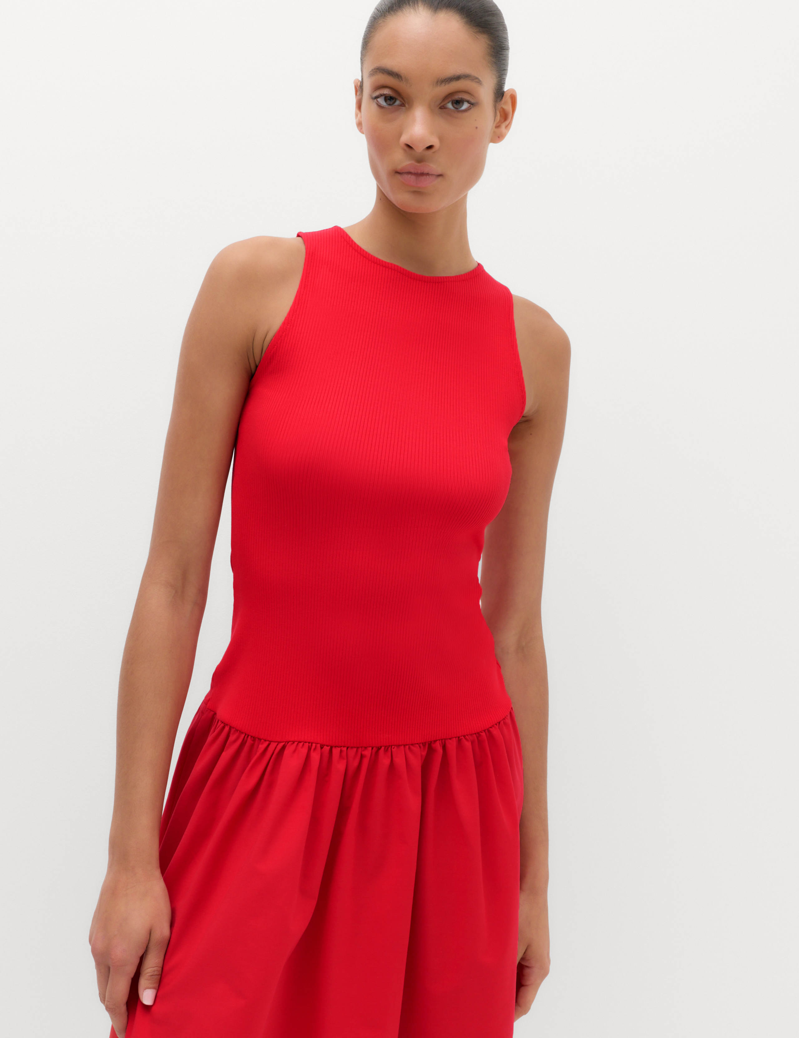Jersey Ribbed Midi Drop Waist Dress 3 of 6