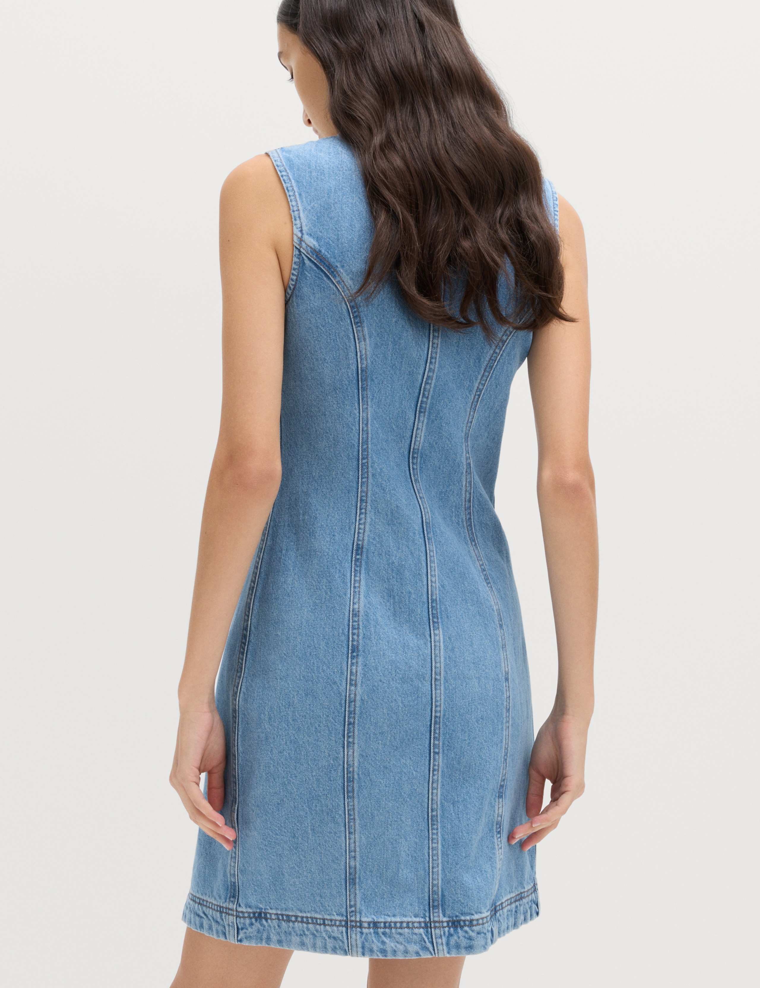 Denim V-Neck Button Through Mini Shift Dress 5 of 5
