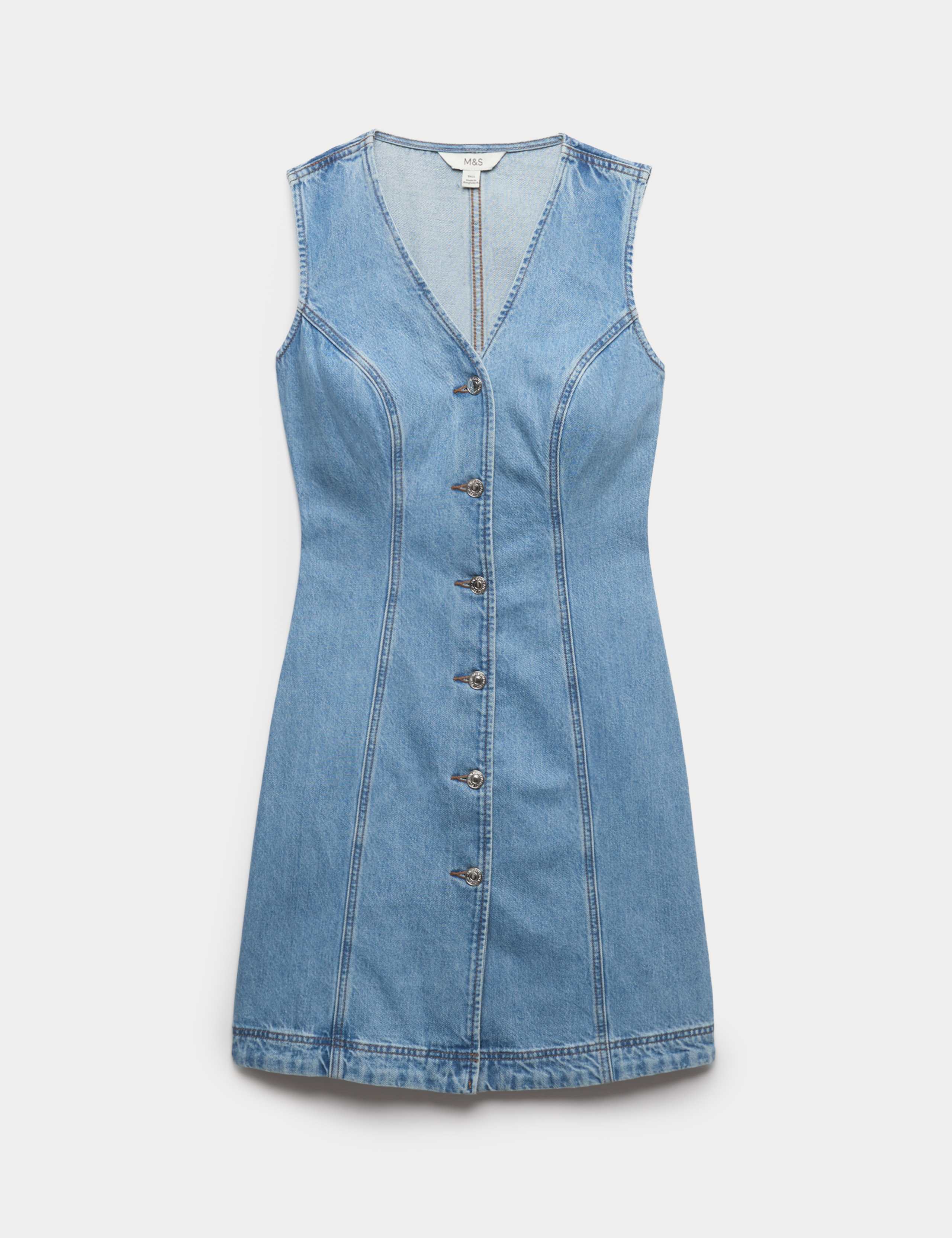 Denim V-Neck Button Through Mini Shift Dress 1 of 1