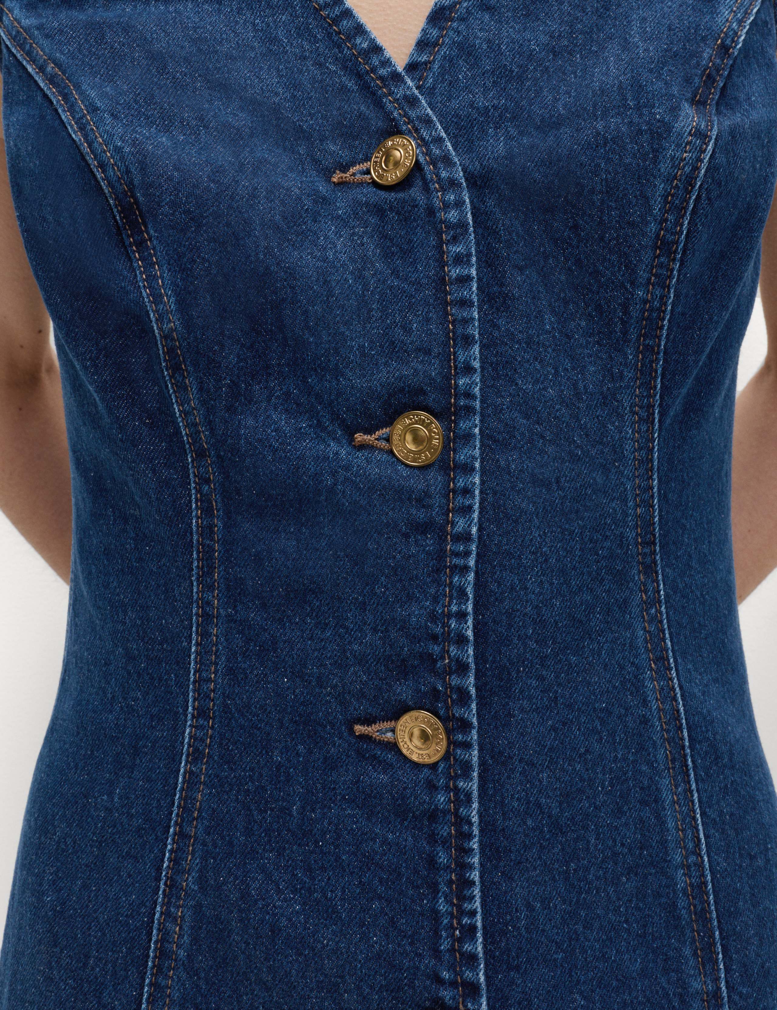 Denim V-Neck Button Through Midi Shift Dress 4 of 7