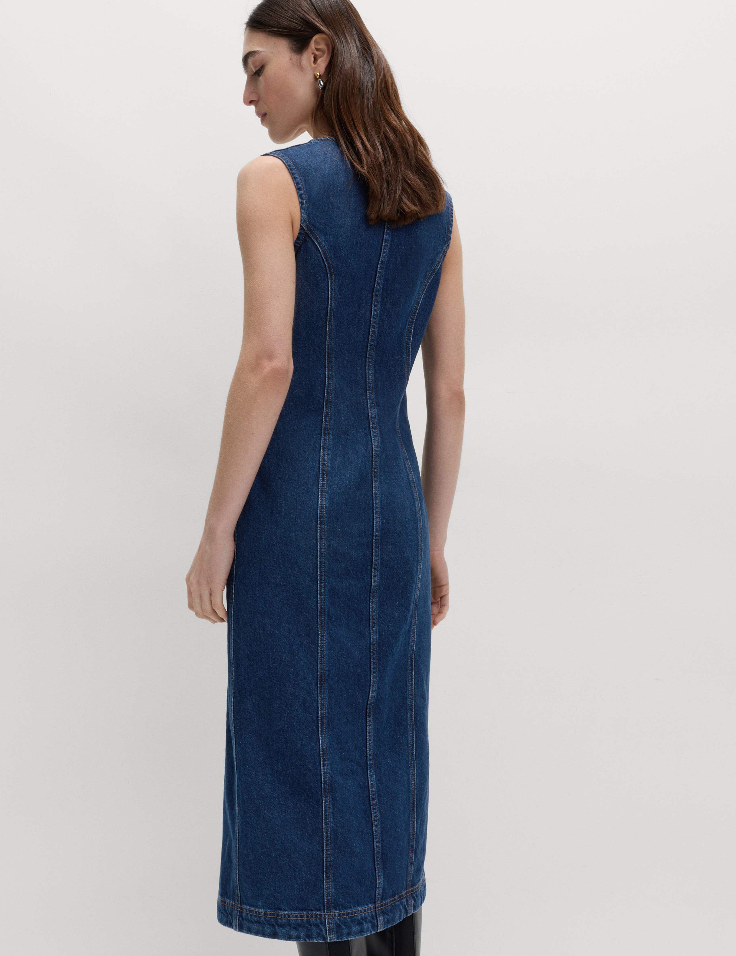 Denim V-Neck Button Through Midi Shift Dress 7 of 7