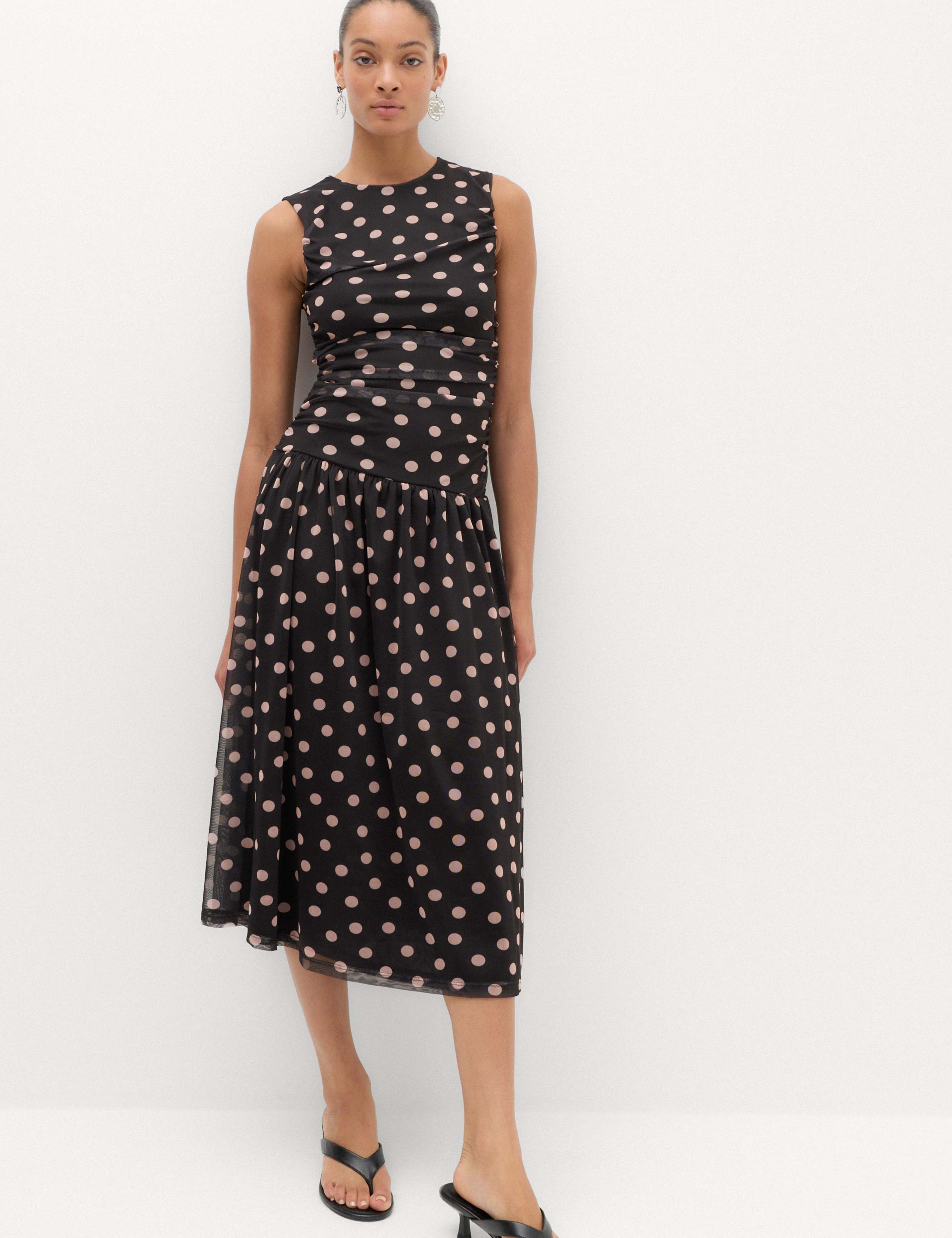 Mesh Polka Dot Midi Dropped Waist Dress 3 of 6