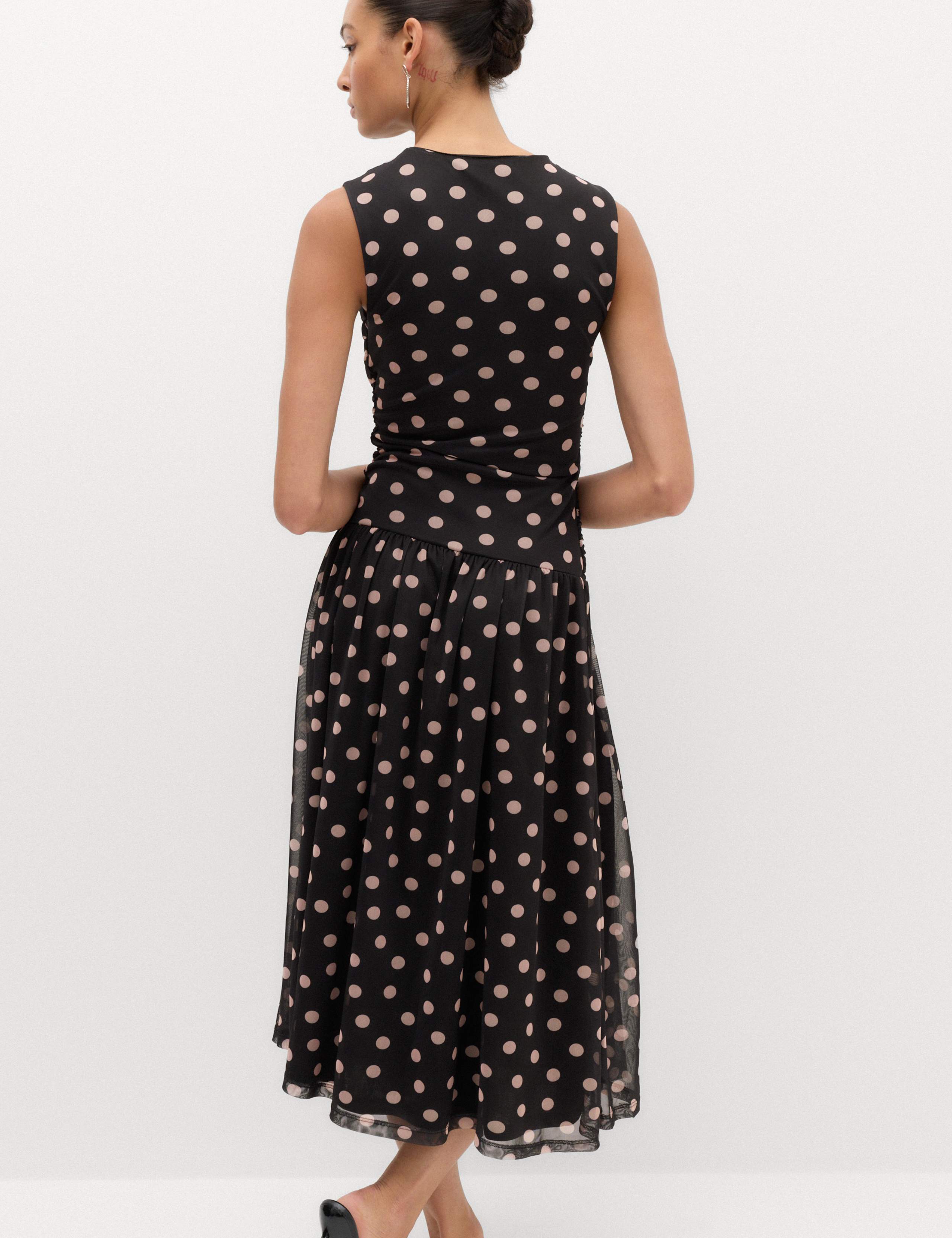 Mesh Polka Dot Midi Dropped Waist Dress 5 of 6
