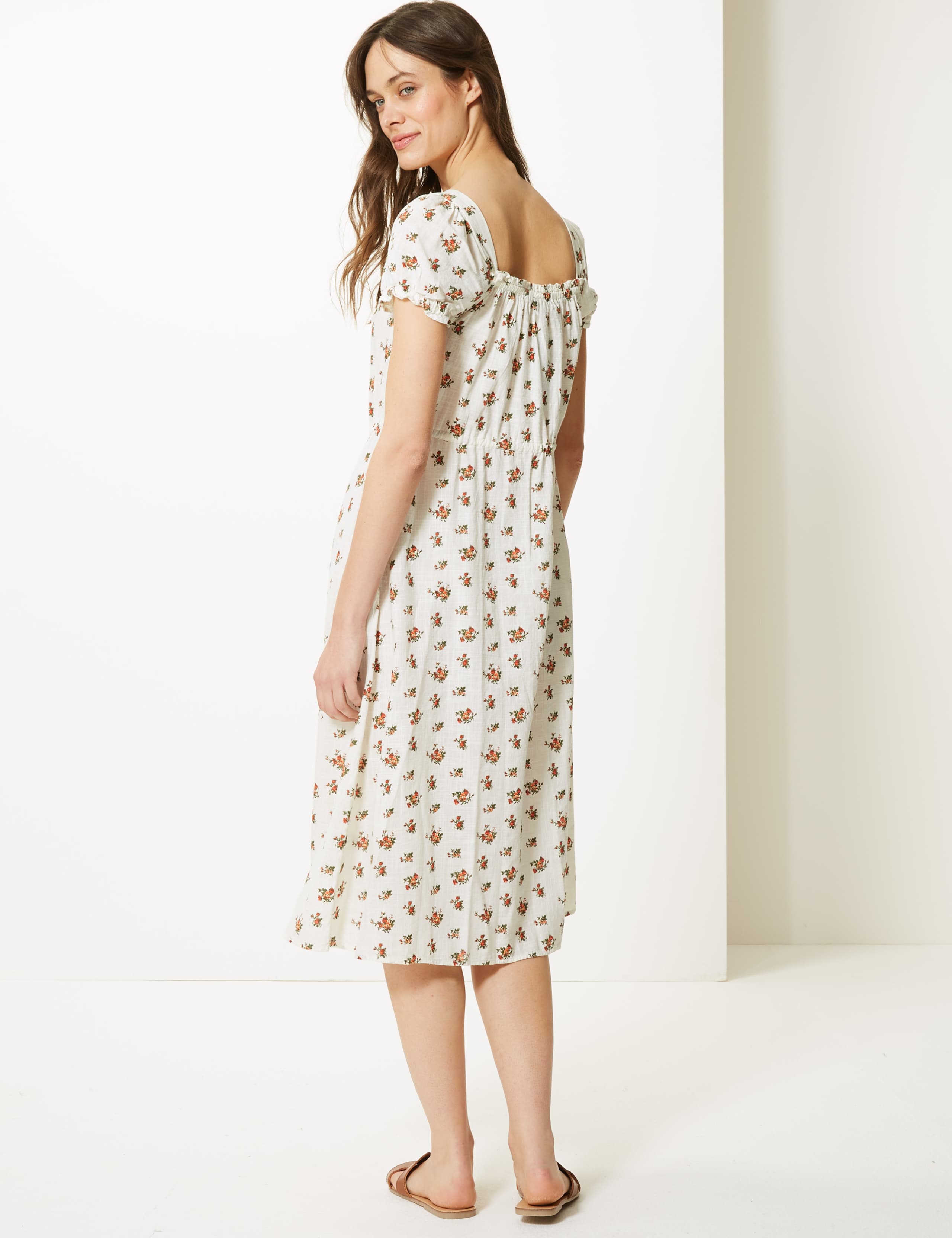 Pure Cotton Floral Waisted Midi Dress 4 of 4
