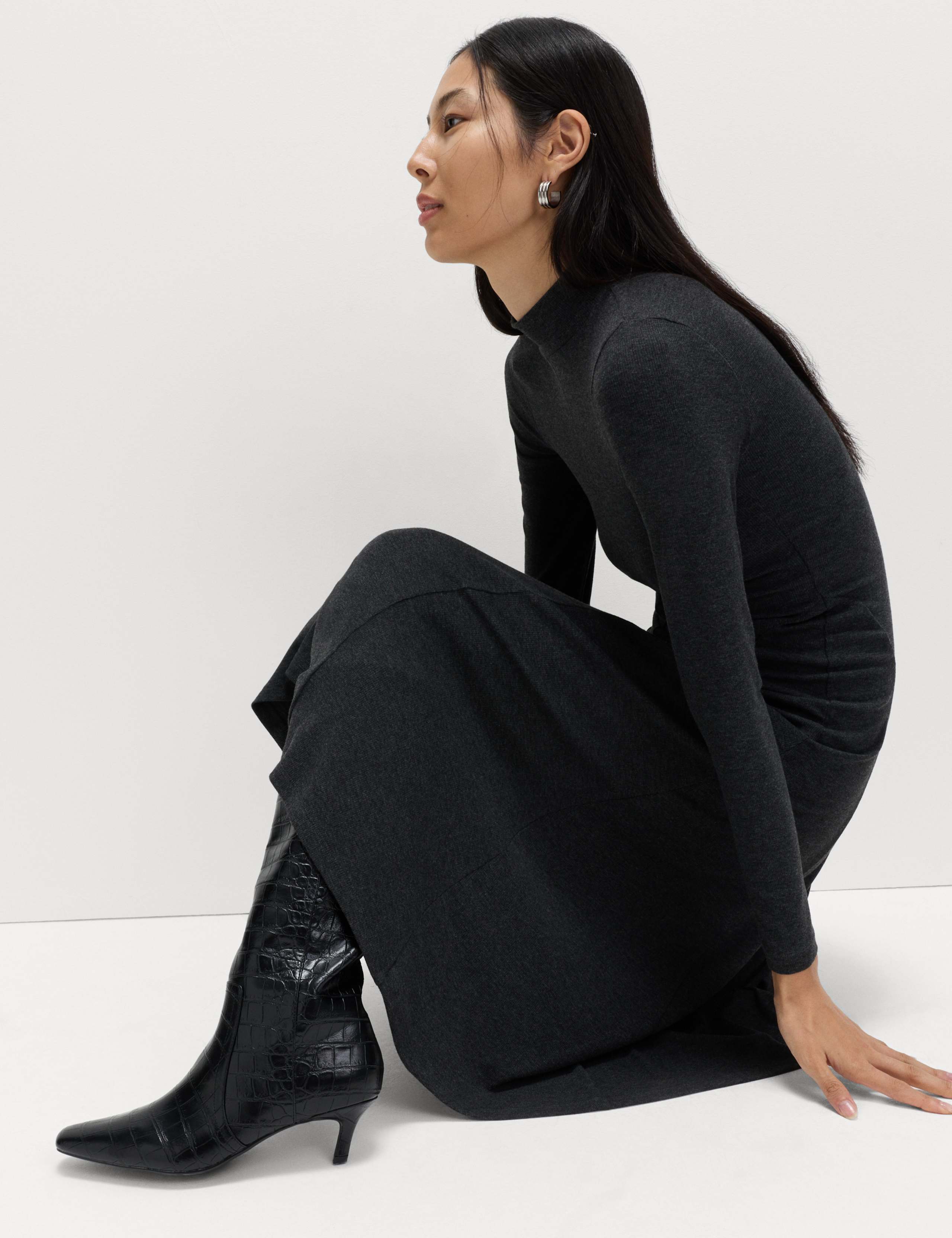 Jersey Ribbed Midi Column Dress 1 of 6