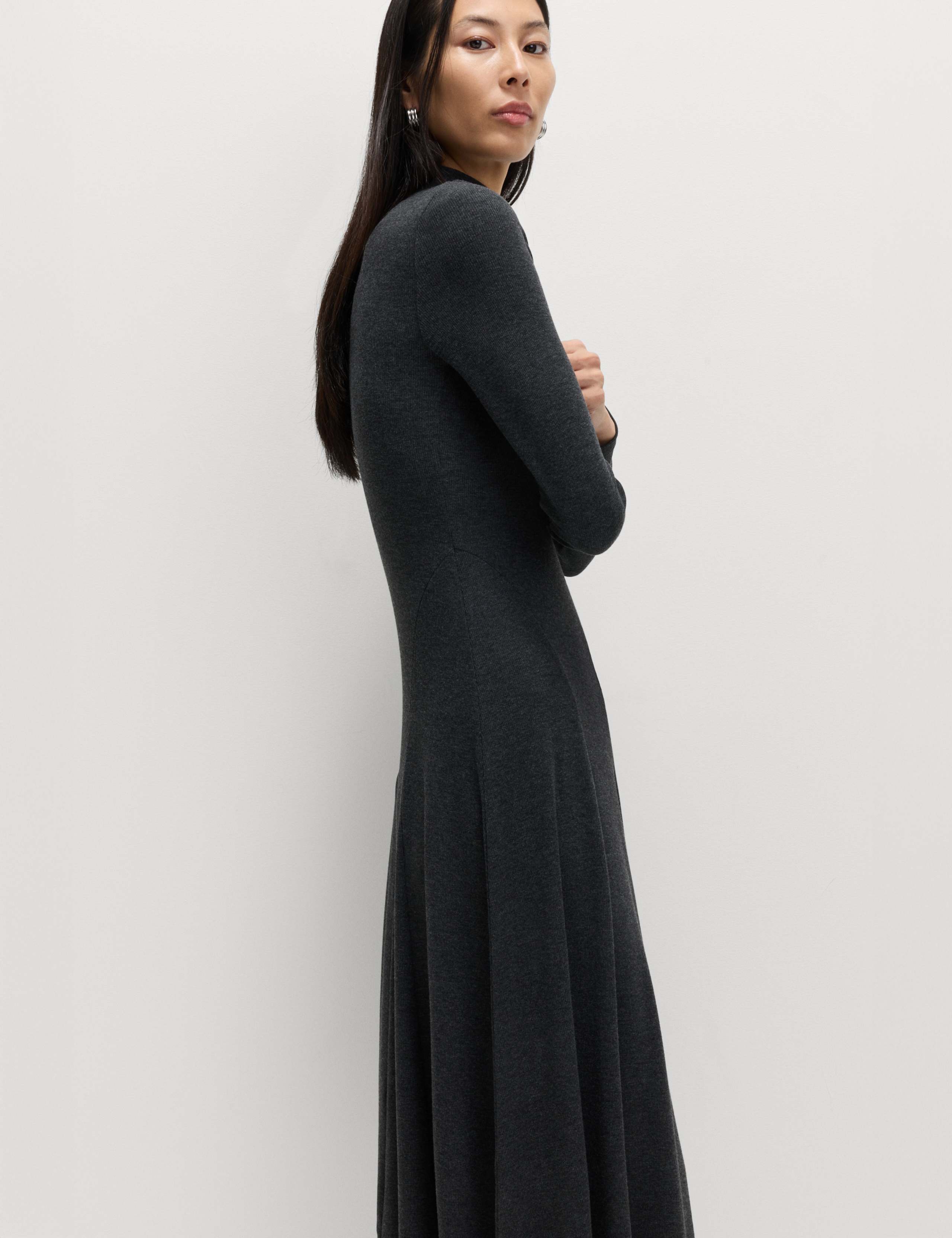 Jersey Ribbed Midi Column Dress 3 of 6