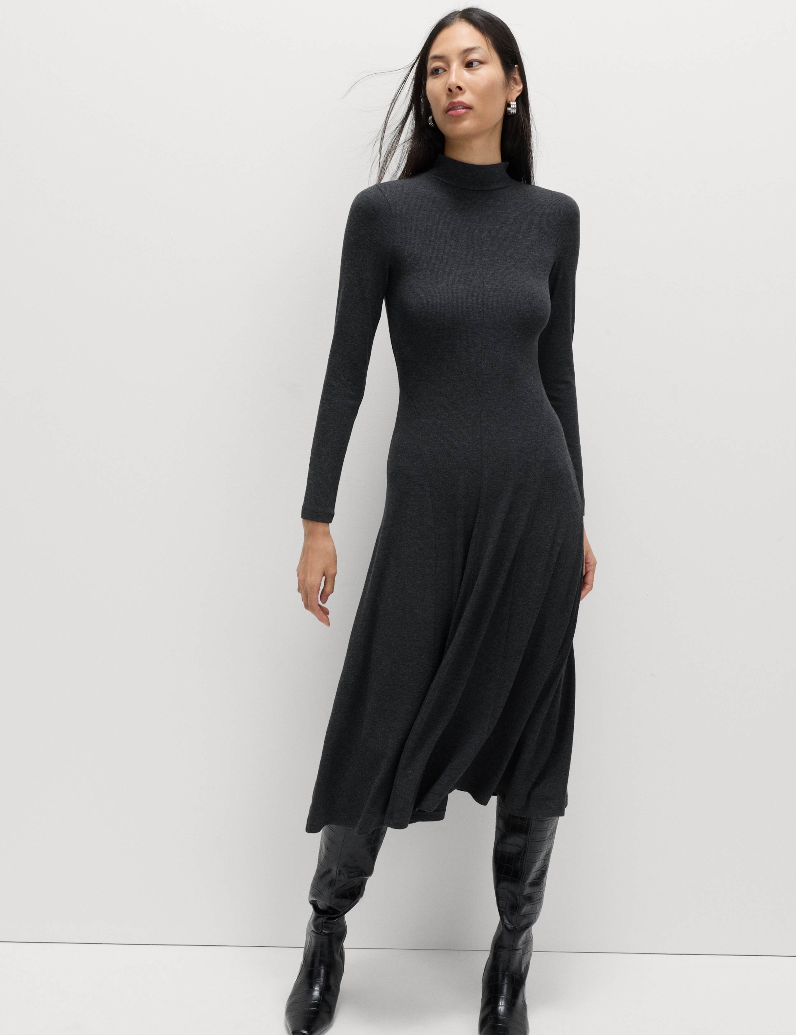 Jersey Ribbed Midi Skater Dress 5 of 6