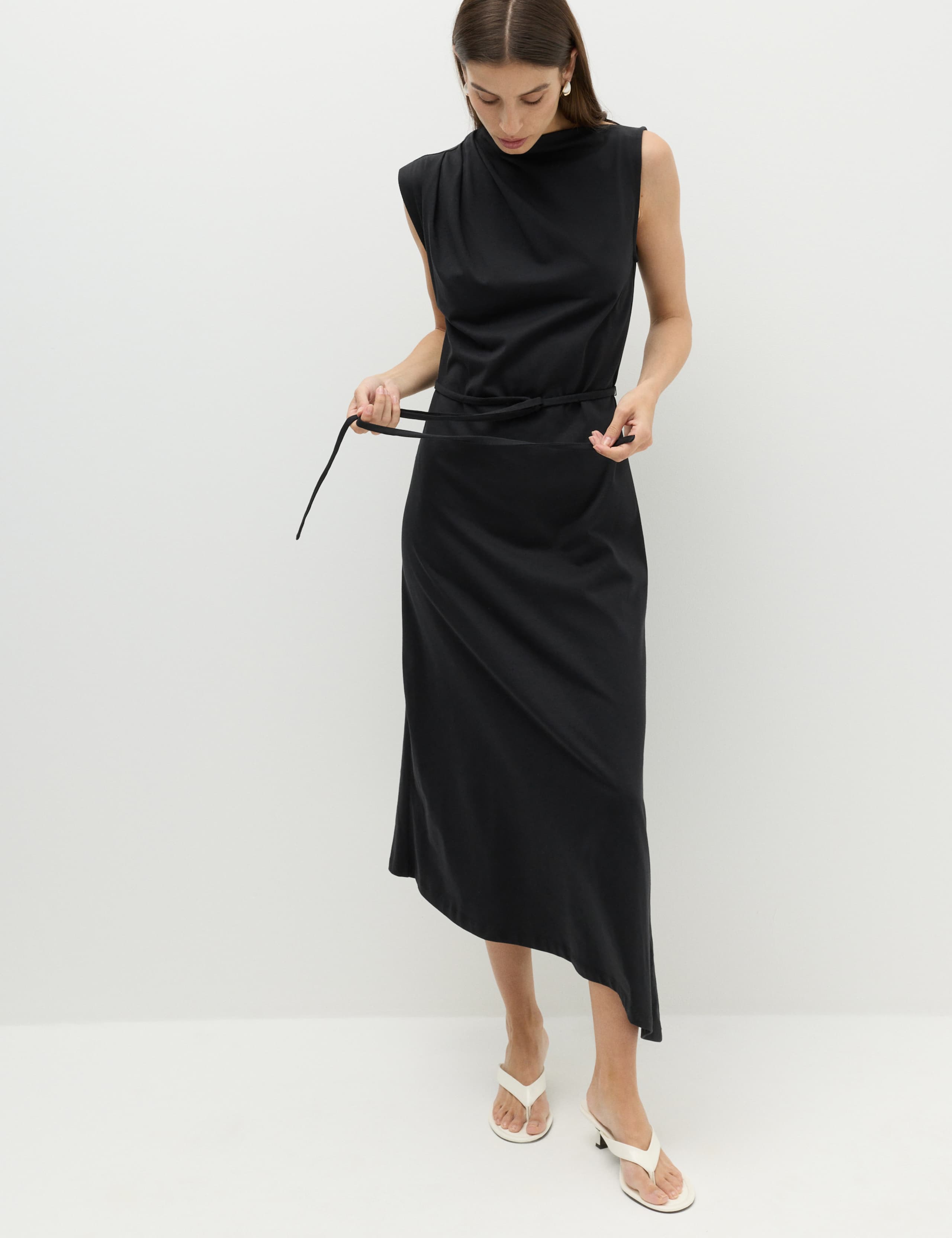 Pure Cotton Tie Waist Midi Column Dress 1 of 6