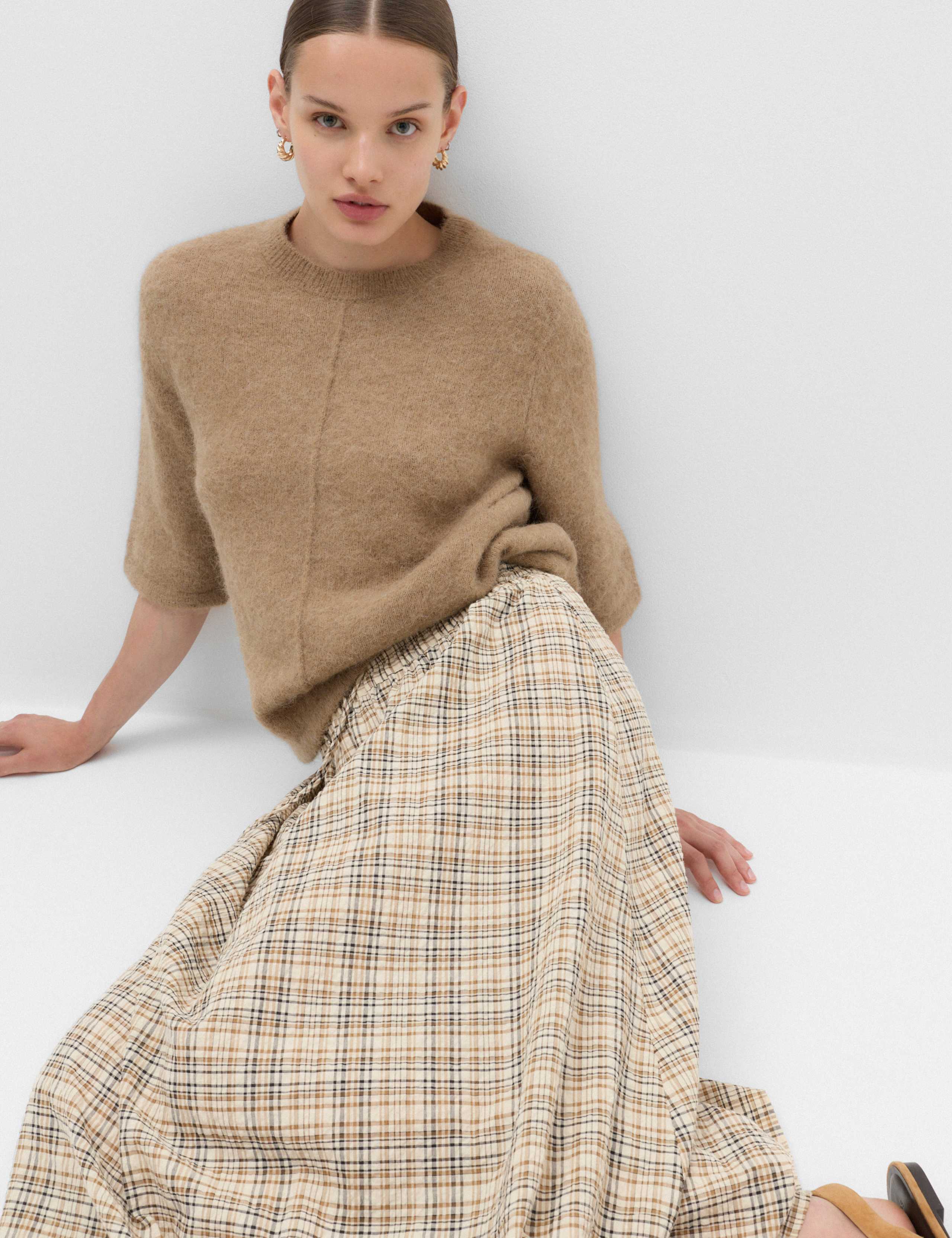 Cotton Rich Checked Midi A-Line Skirt 3 of 5