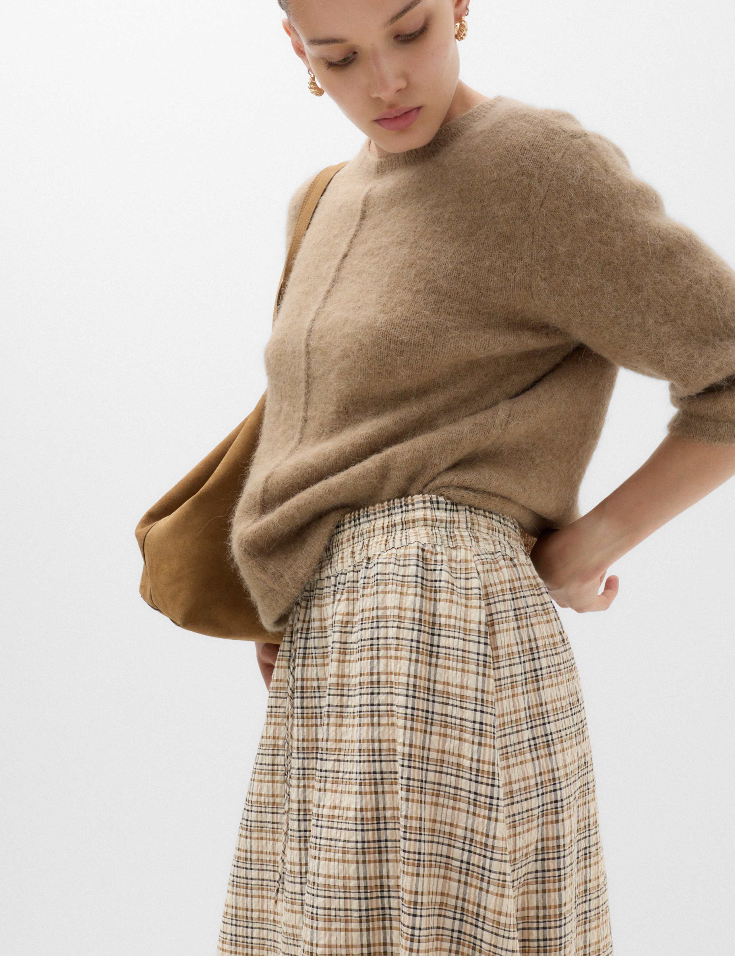 Cotton Rich Checked Midi A-Line Skirt 5 of 5