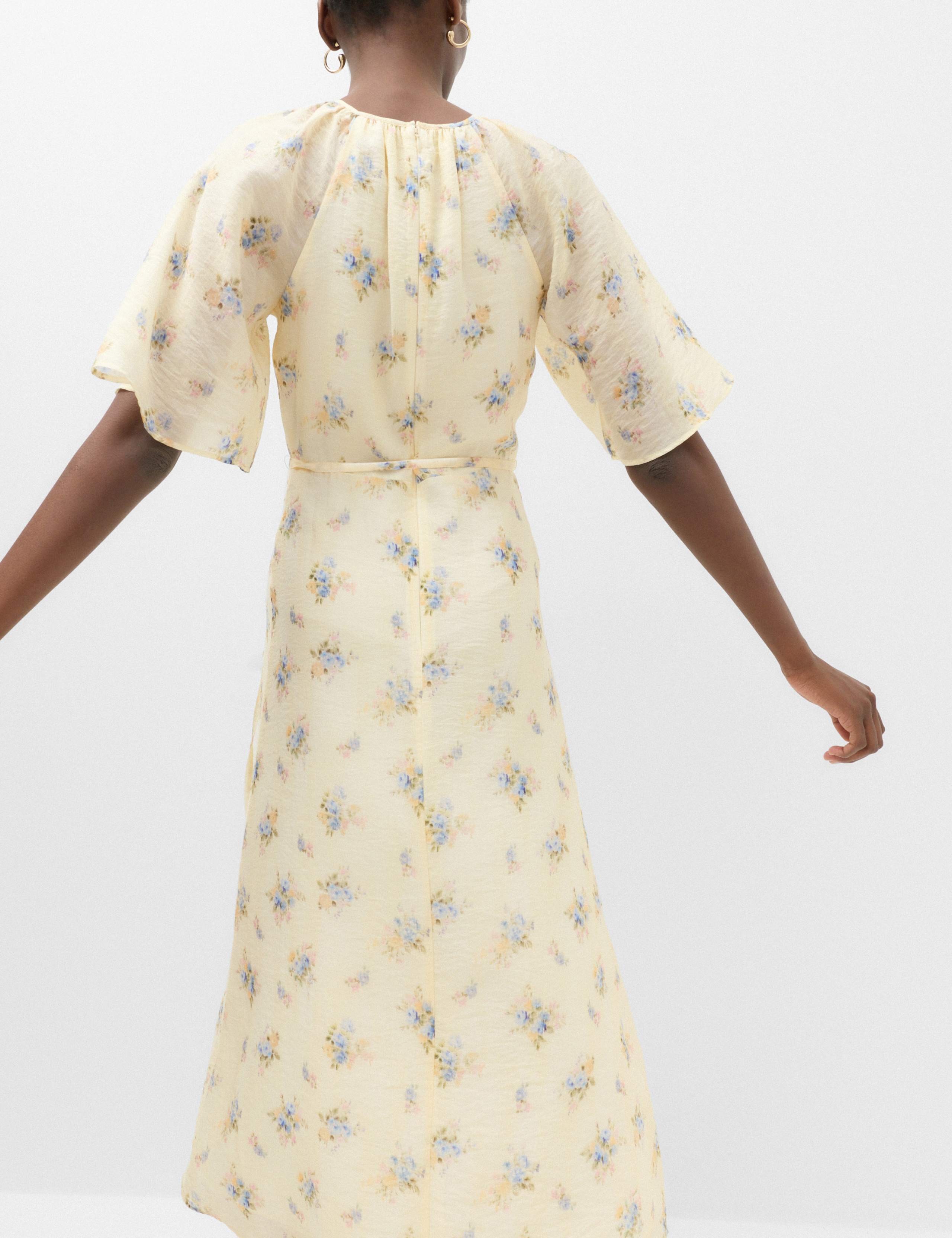 Floral Angel Sleeve Midi Waisted Dress 5 of 6