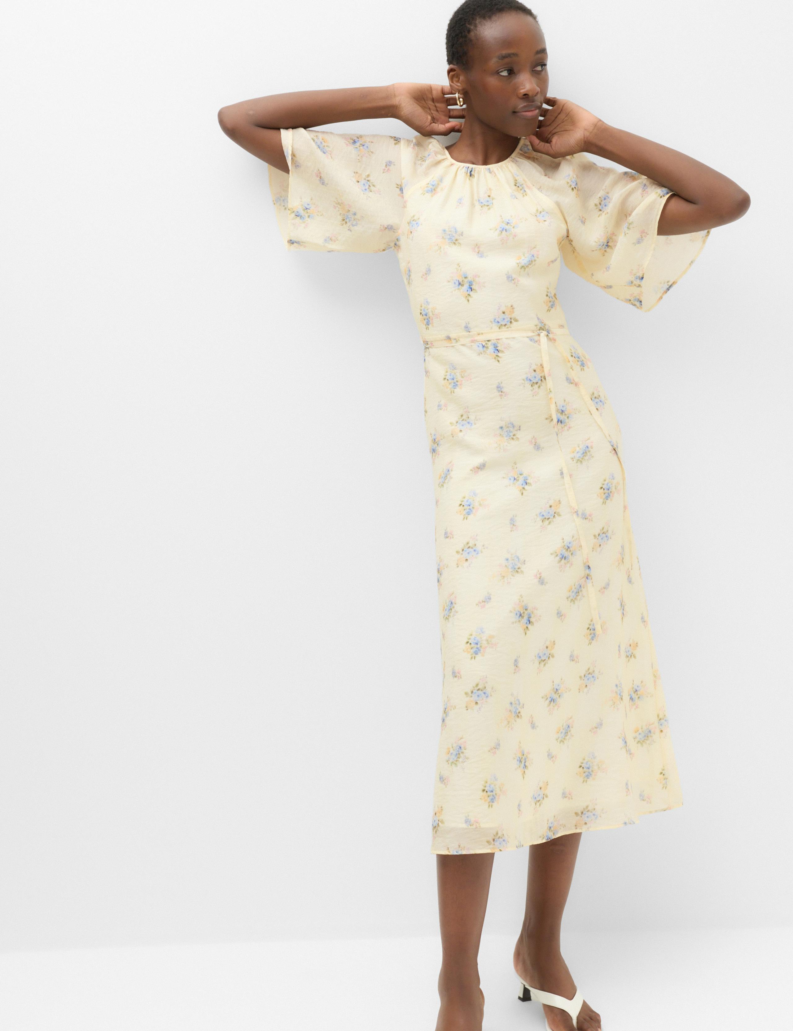 Floral Angel Sleeve Midi Waisted Dress 6 of 6