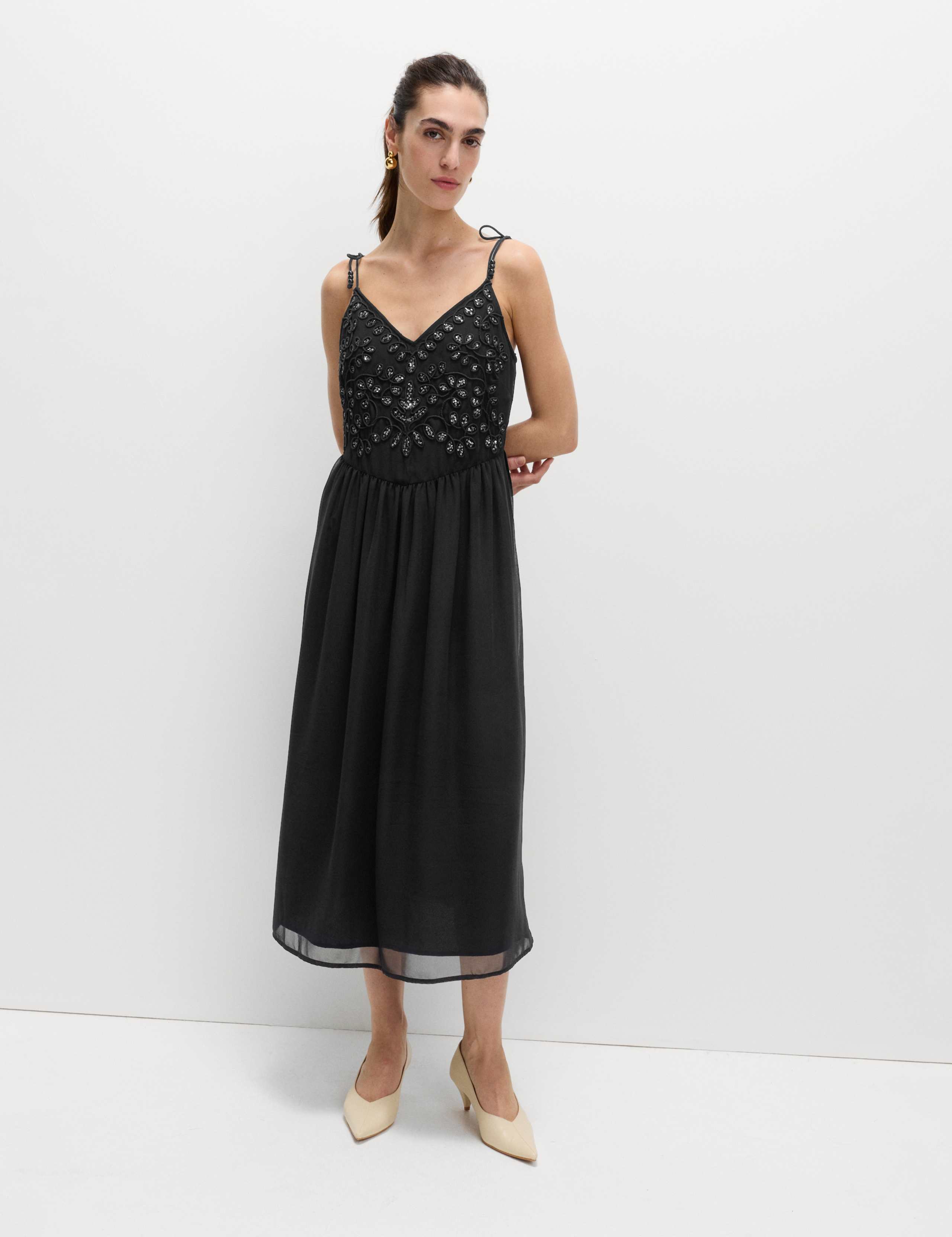 Embellished Sweetheart V-Neck Midi Cami Dress 1 of 6