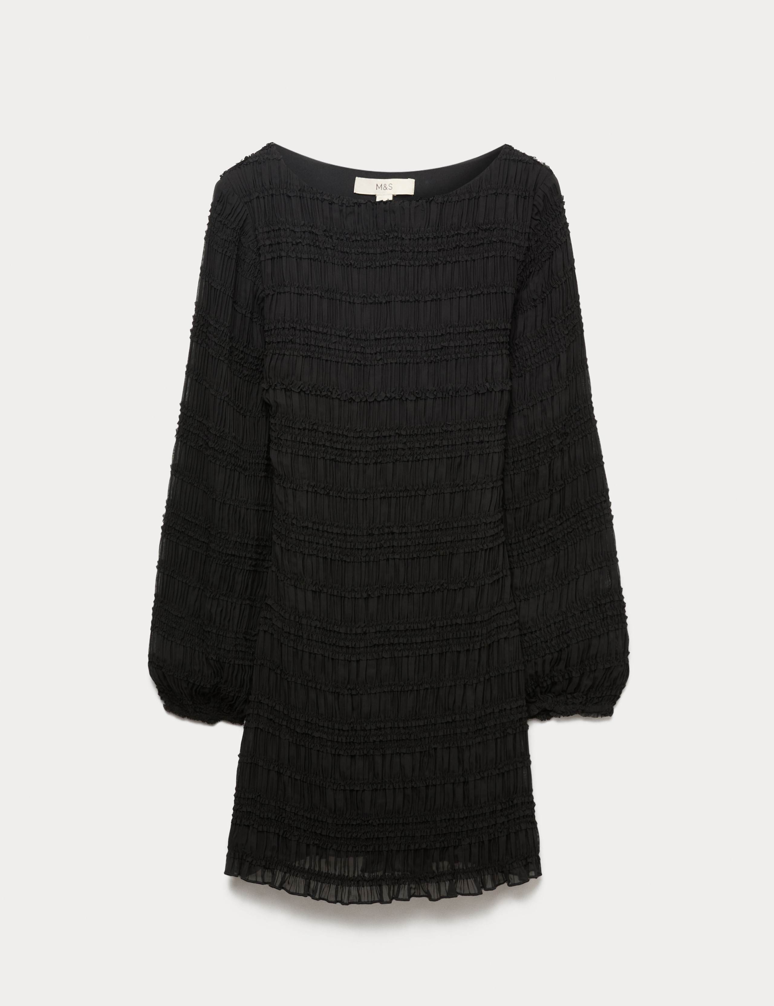 Textured Shirred Mini Relaxed Smock Dress 2 of 4