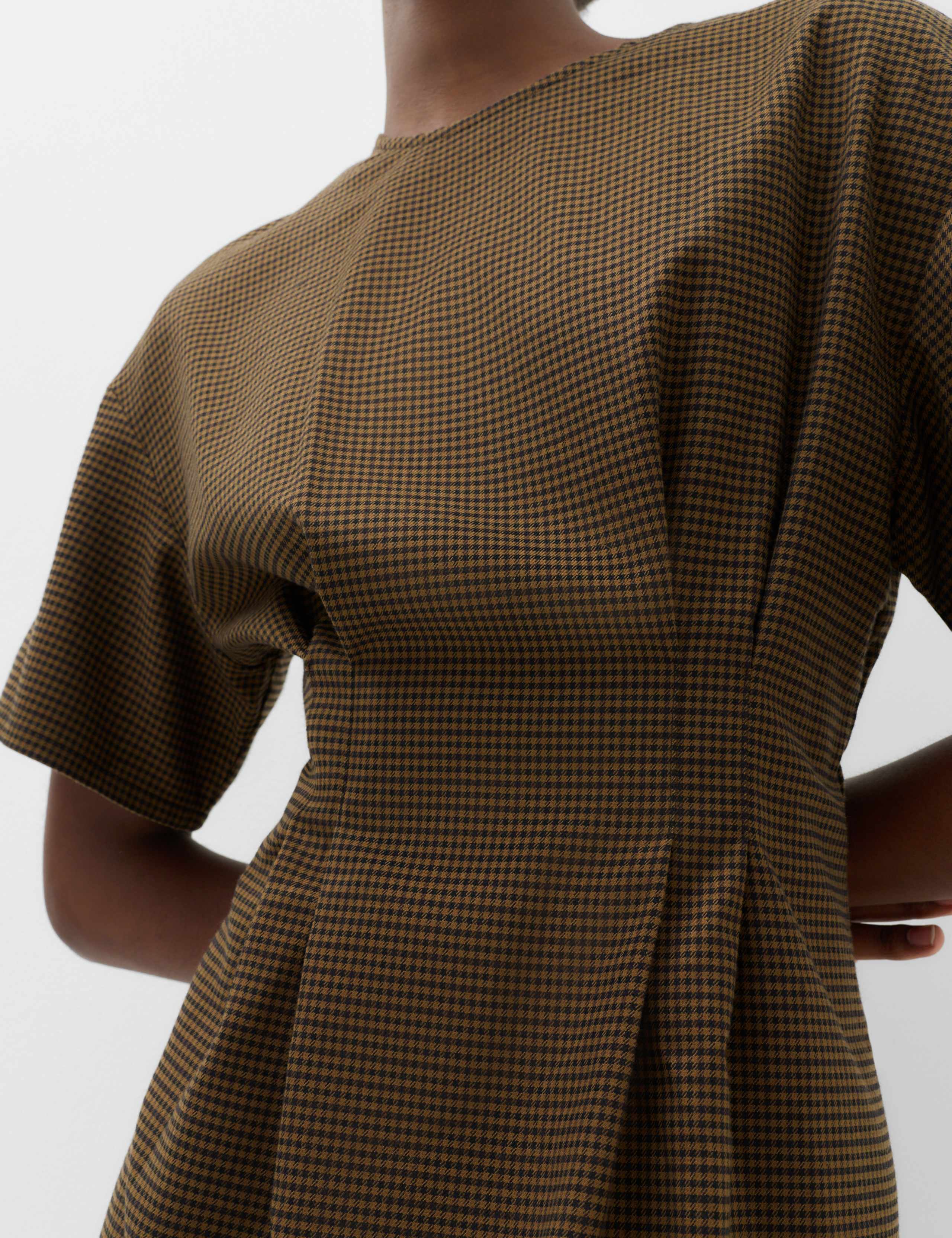 Checked Crew Neck Mini Waisted Dress 4 of 5