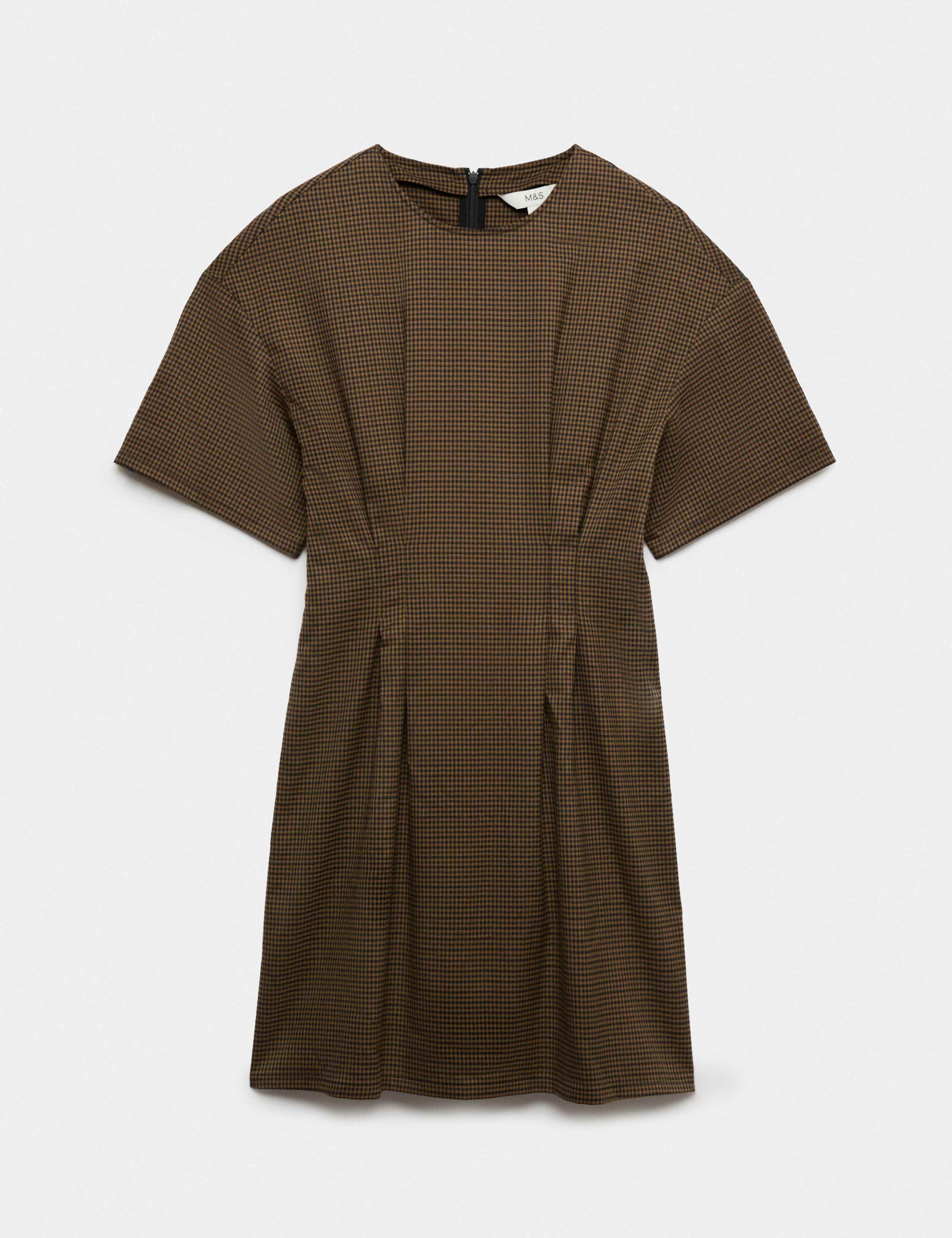Checked Crew Neck Mini Waisted Dress 2 of 5