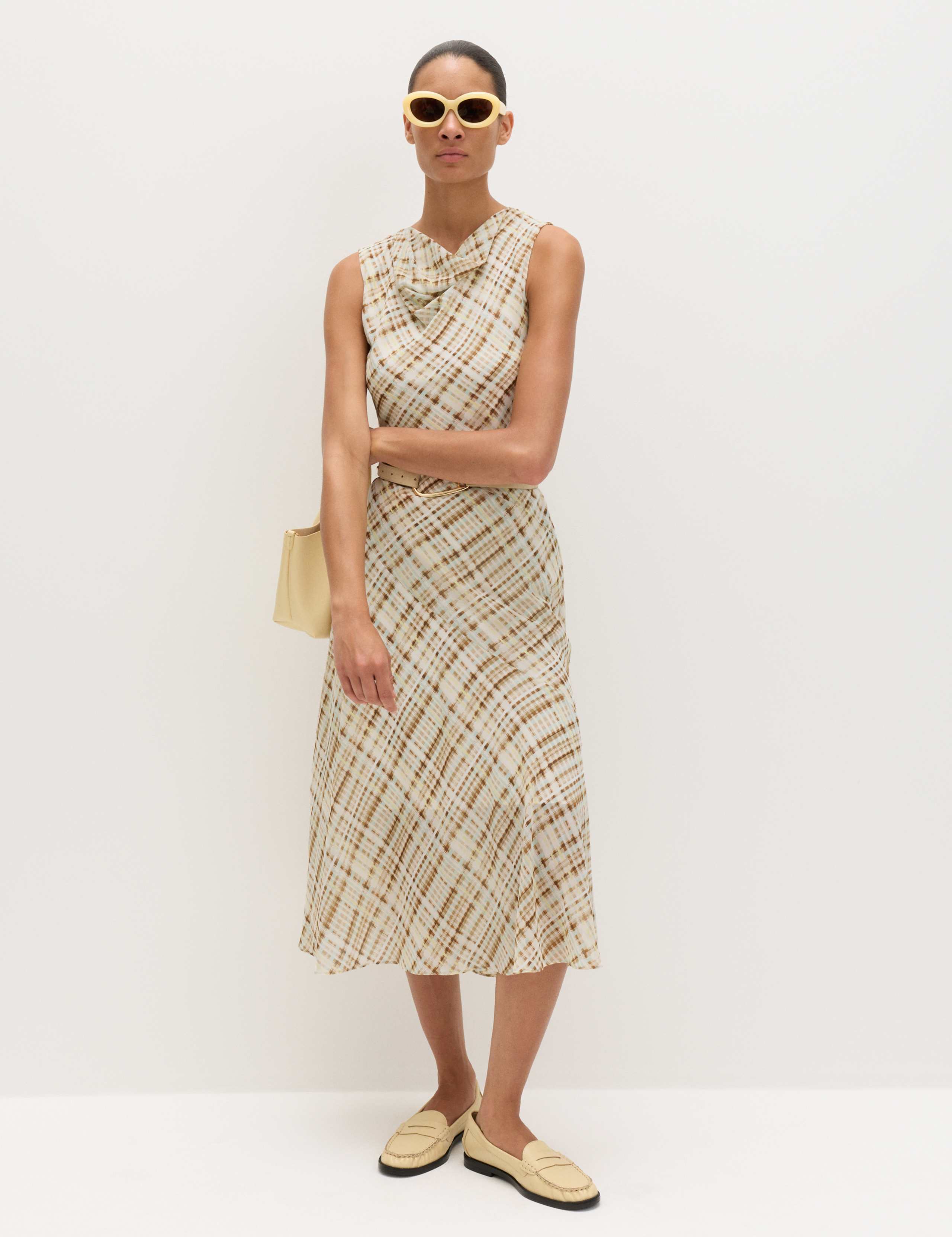 Checked Cowl Neck Midi Slip Dress 3 of 7