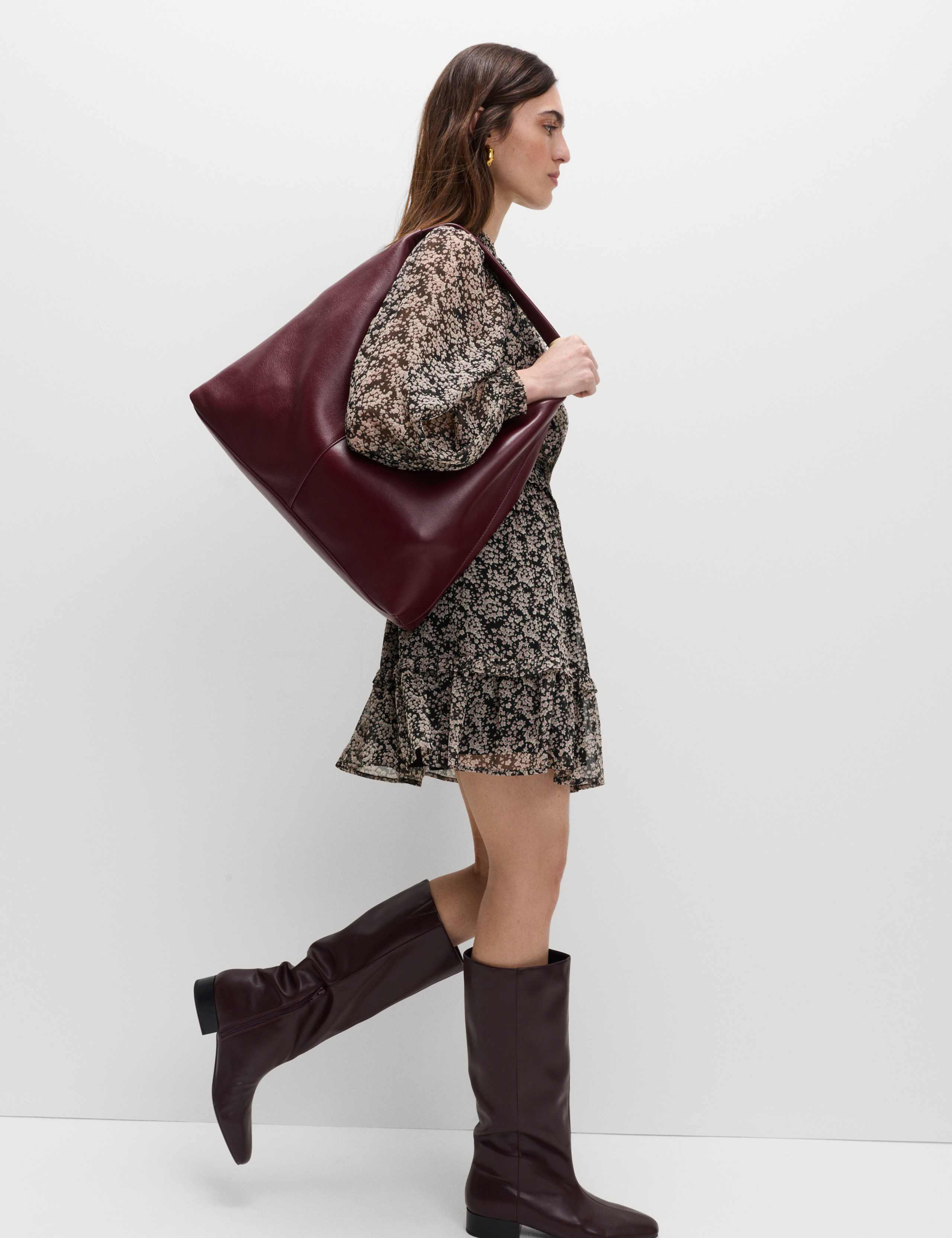 Chiffon Floral Tie Neck Mini Waisted Dress 3 of 6