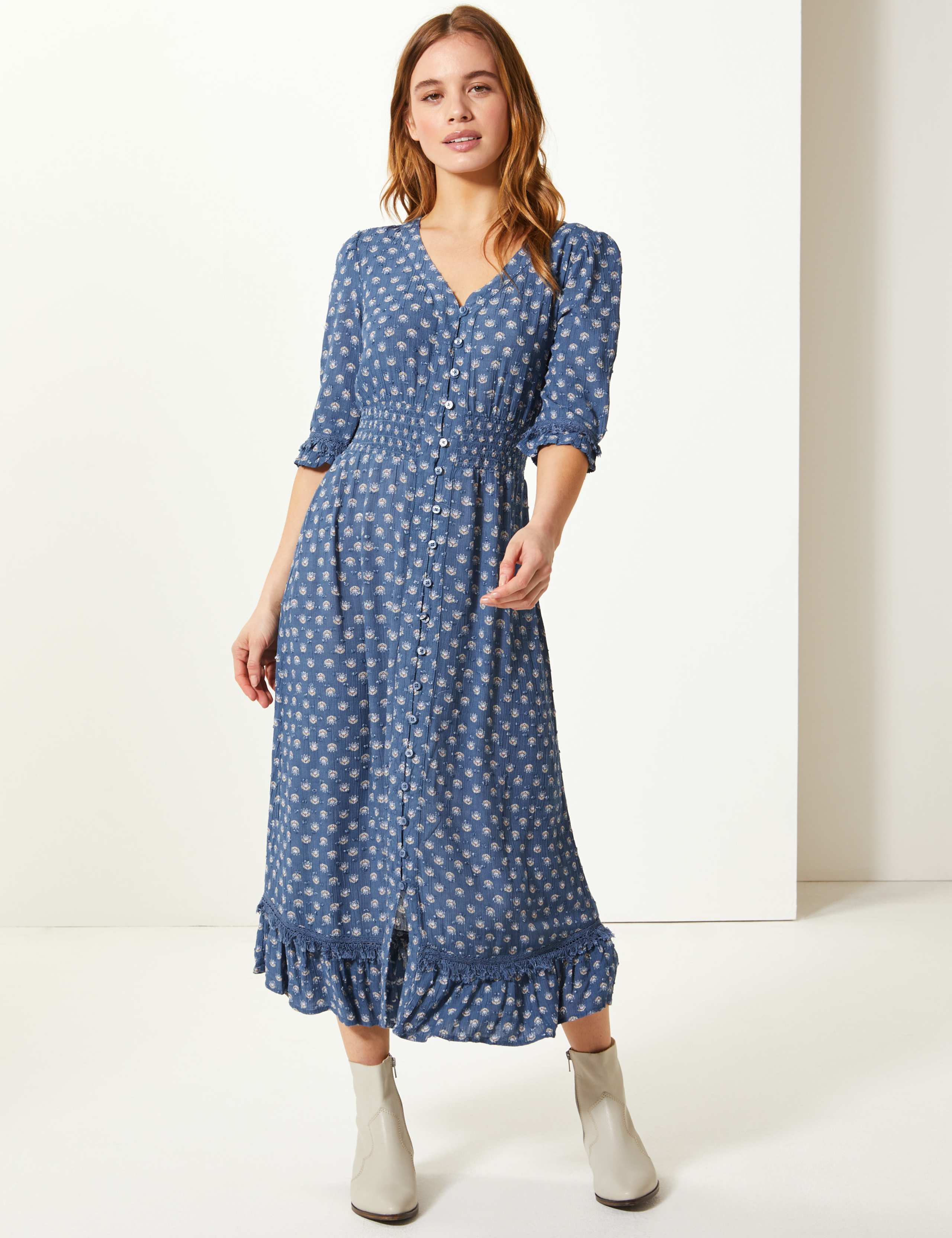 PETITE Floral Print Waisted Midi Dress 1 of 4