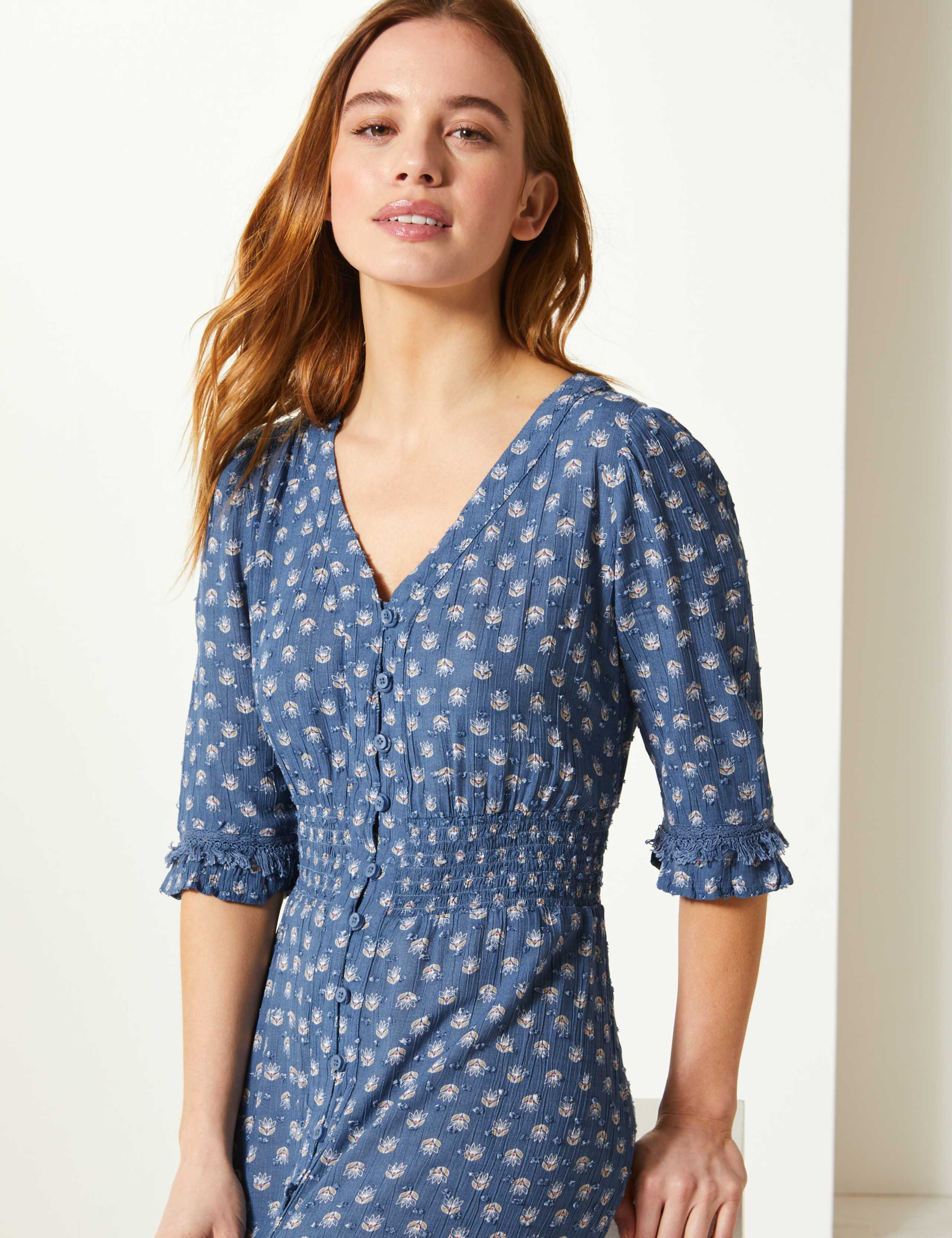 PETITE Floral Print Waisted Midi Dress 3 of 4