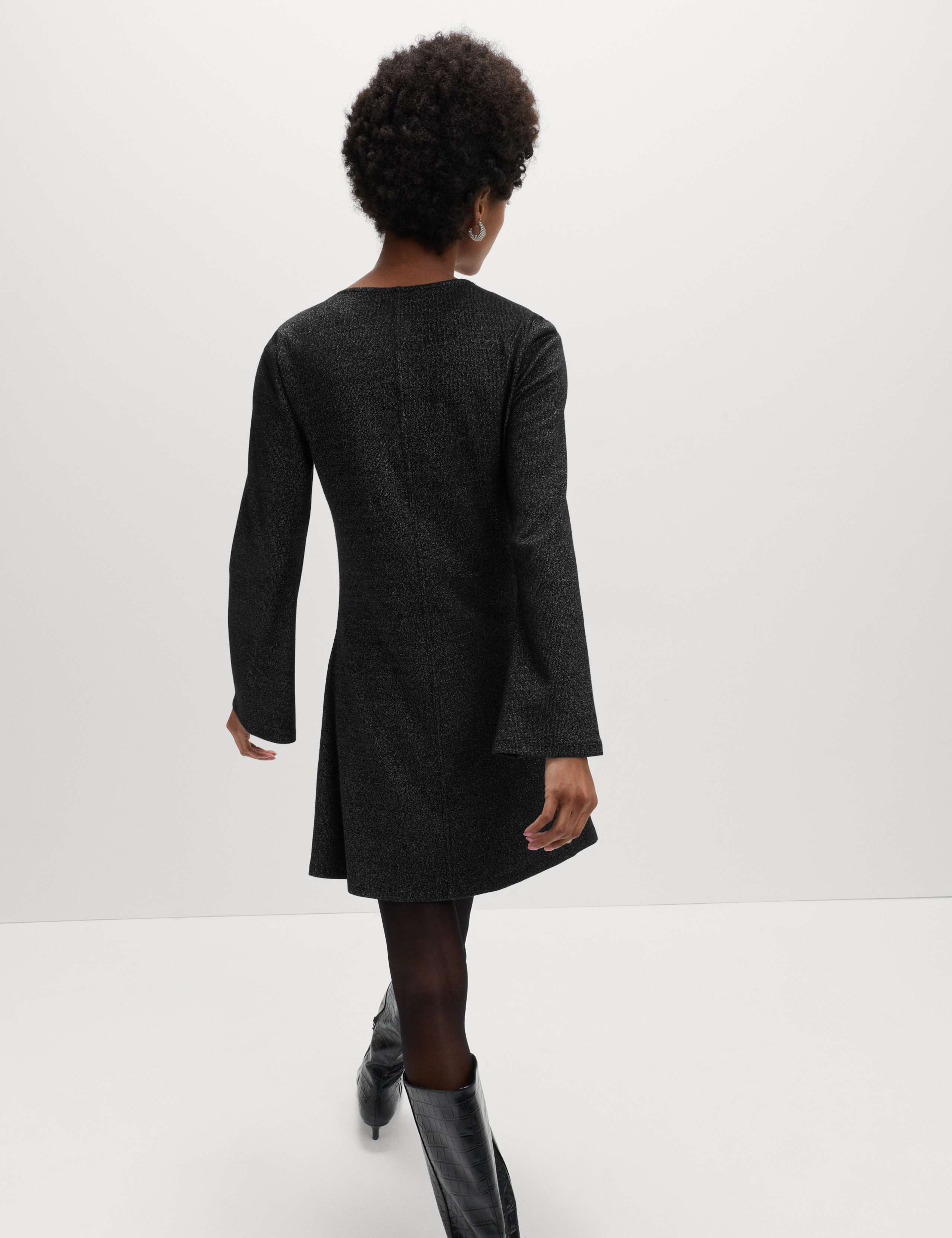 Jersey Ribbed Sparkly Mini Skater Dress 4 of 5