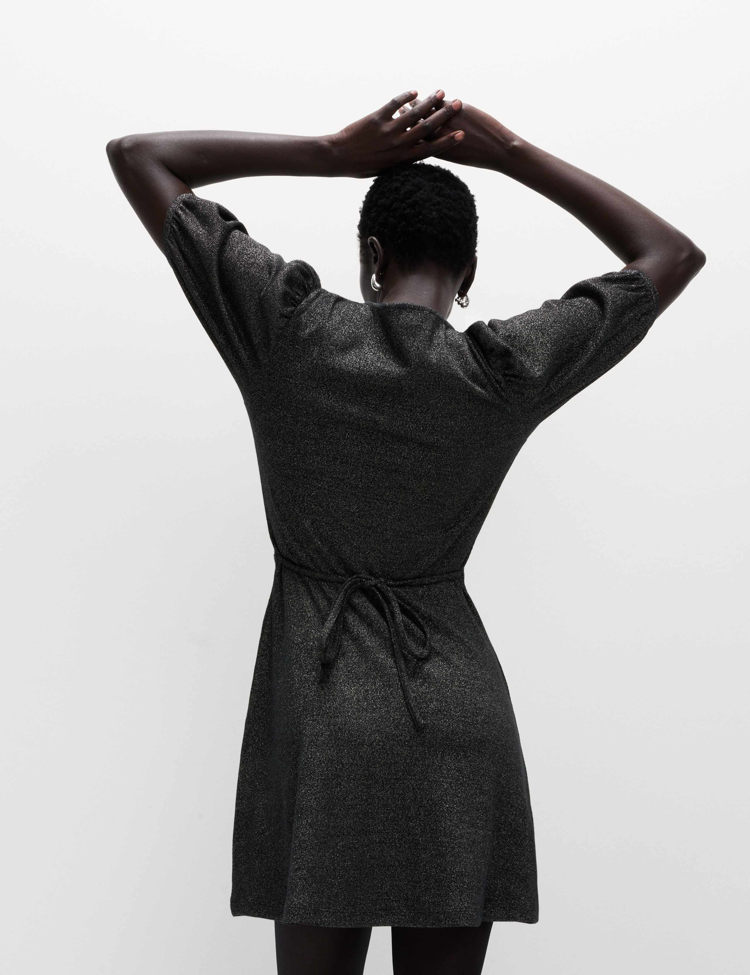 Sparkly V-Neck Puff Sleeve Mini Tea Dress 4 of 6