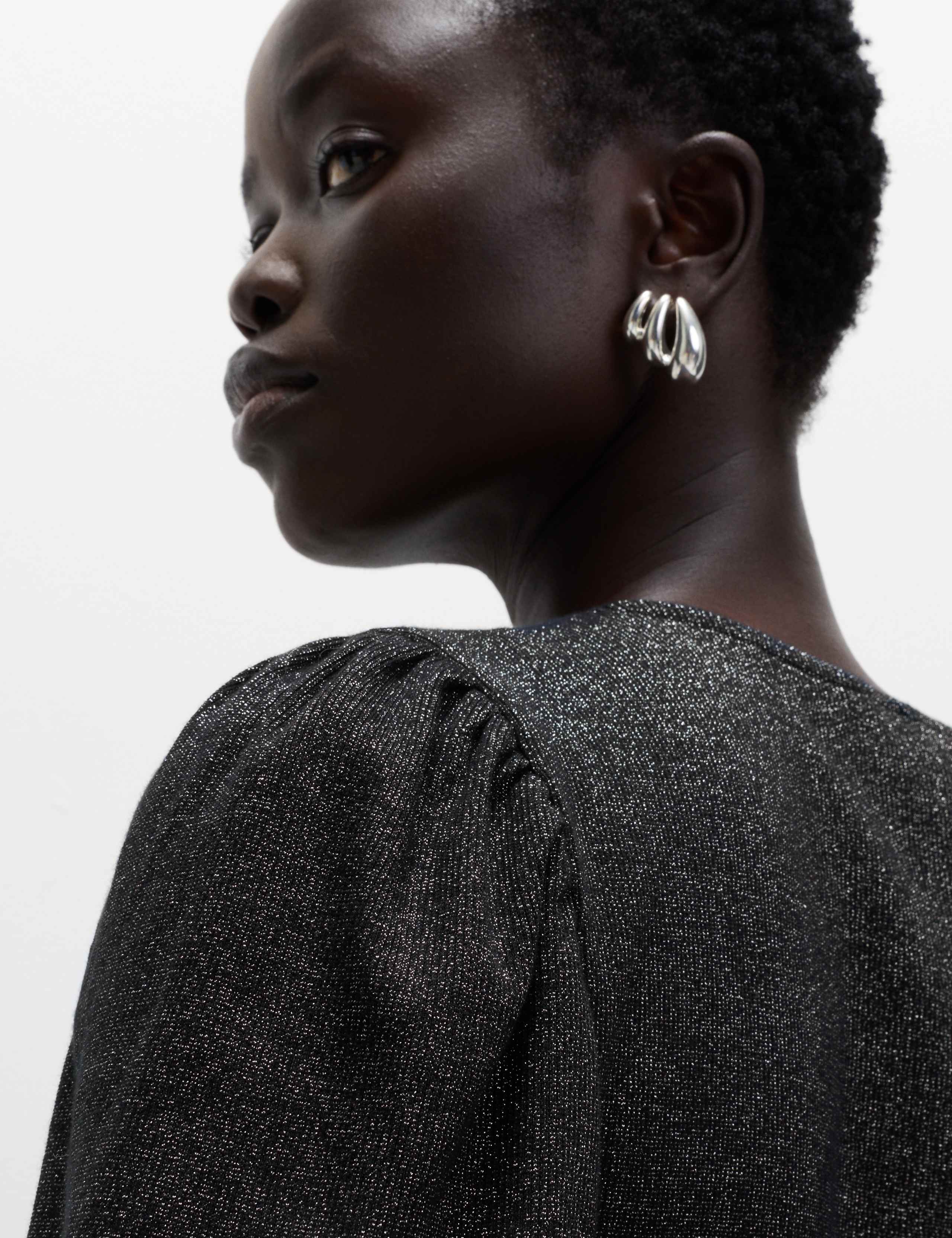 Sparkly V-Neck Puff Sleeve Mini Tea Dress 5 of 6