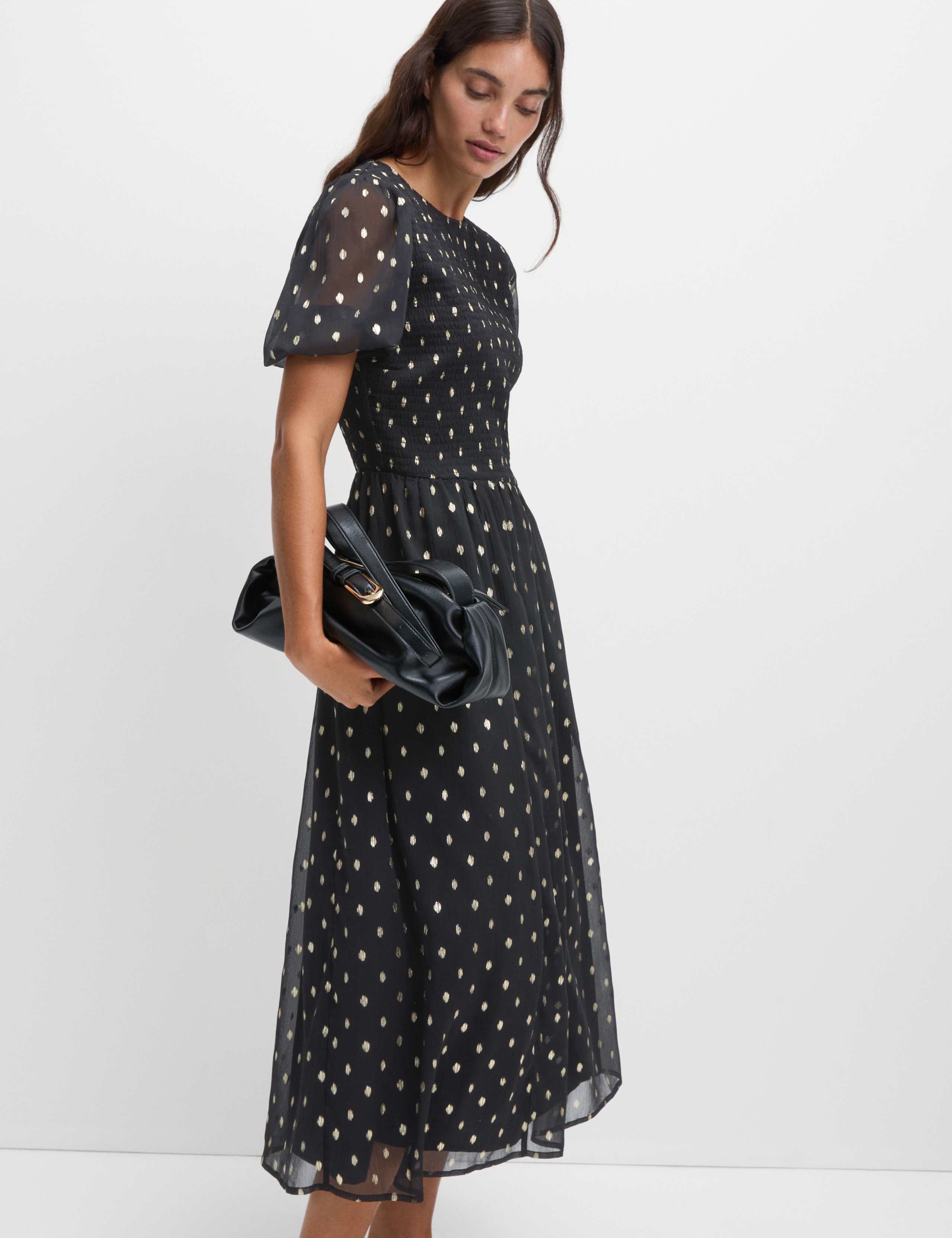 Metallic Spot Print Midi Waisted Dress 3 of 5