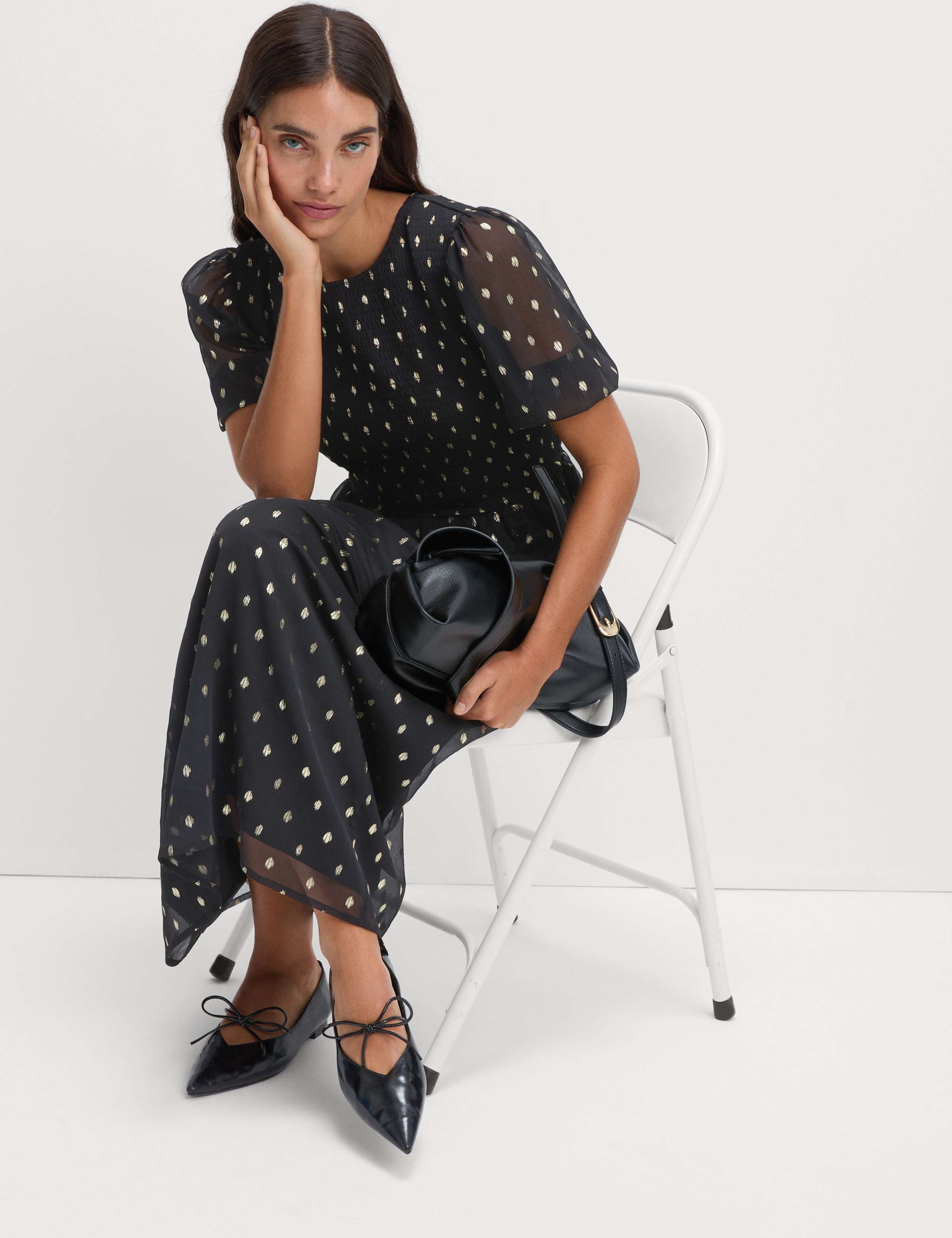 Metallic Spot Print Midi Waisted Dress 5 of 5