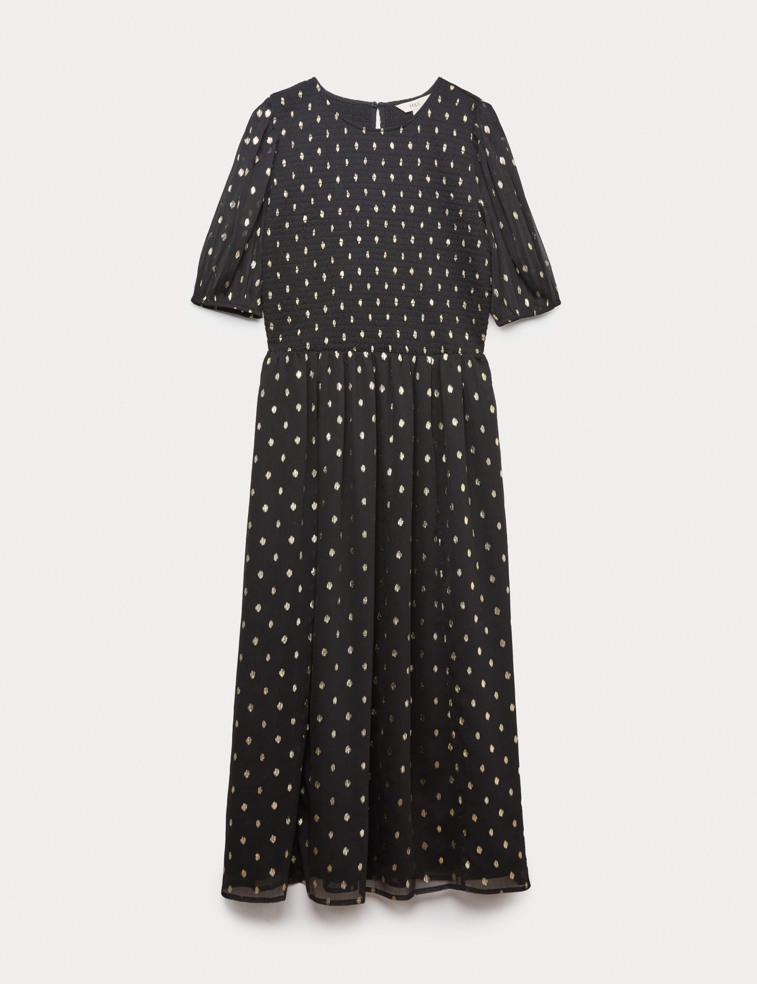 Metallic Spot Print Midi Waisted Dress 2 of 5