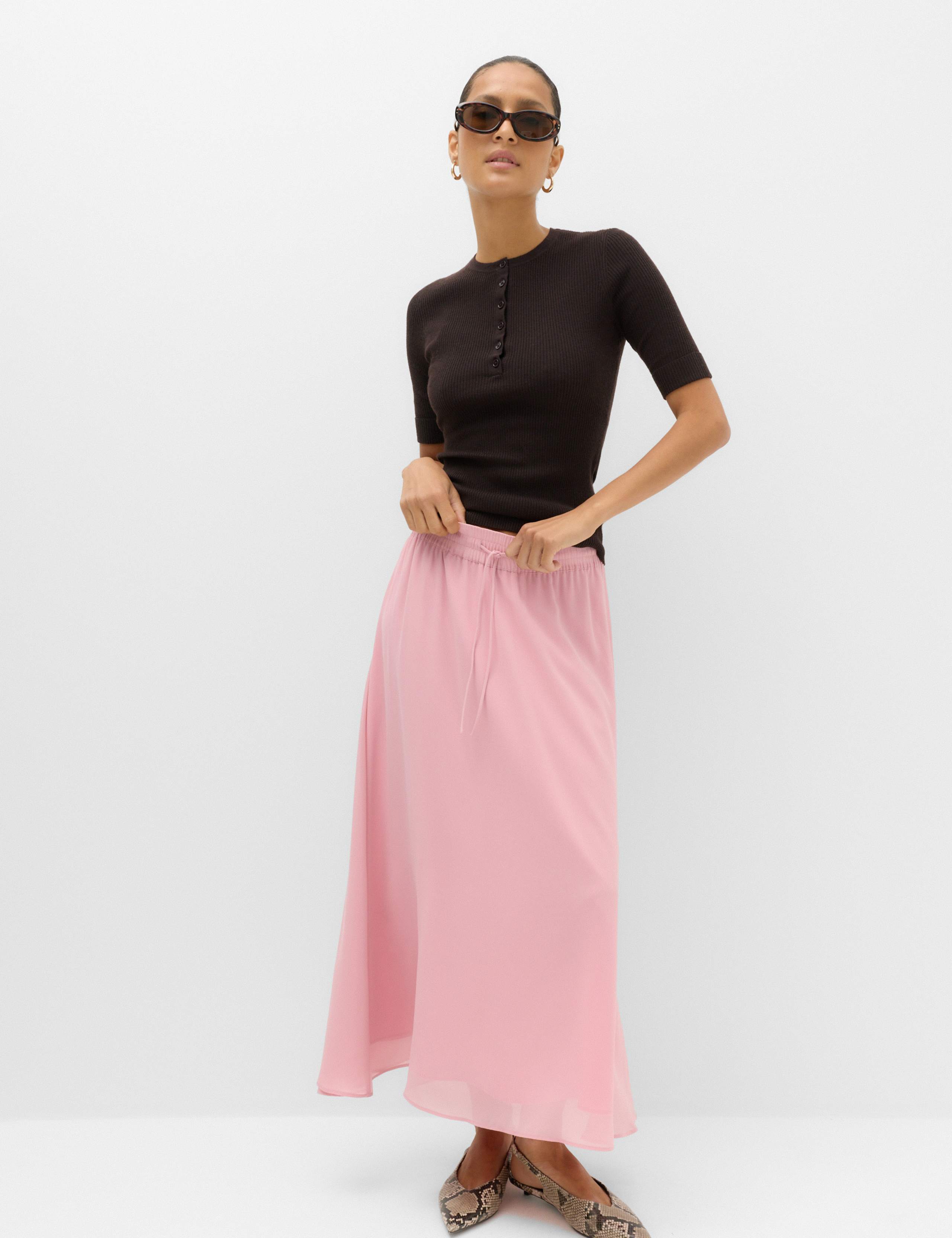 Tie Waist Midi A-Line Skirt 1 of 7