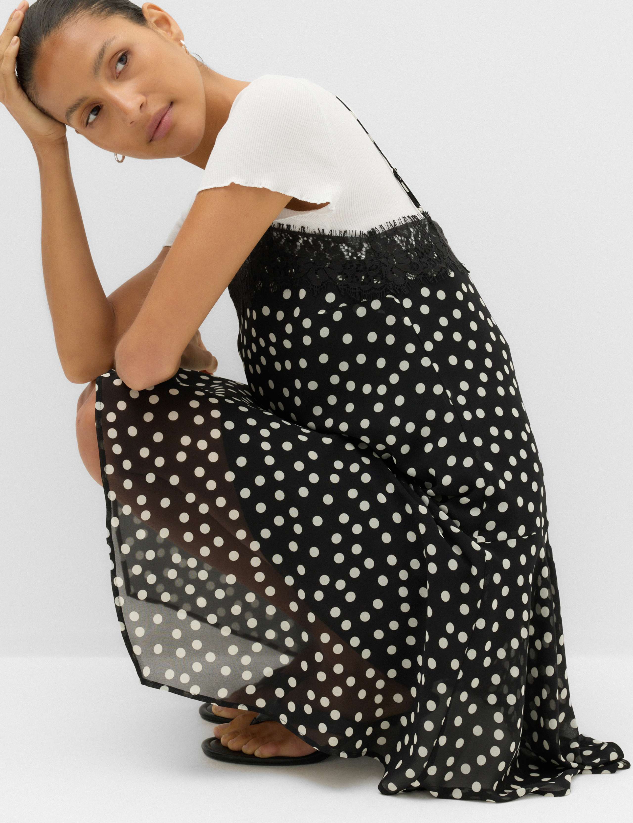Polka Dot Lace Detail Mini Slip Dress 3 of 6