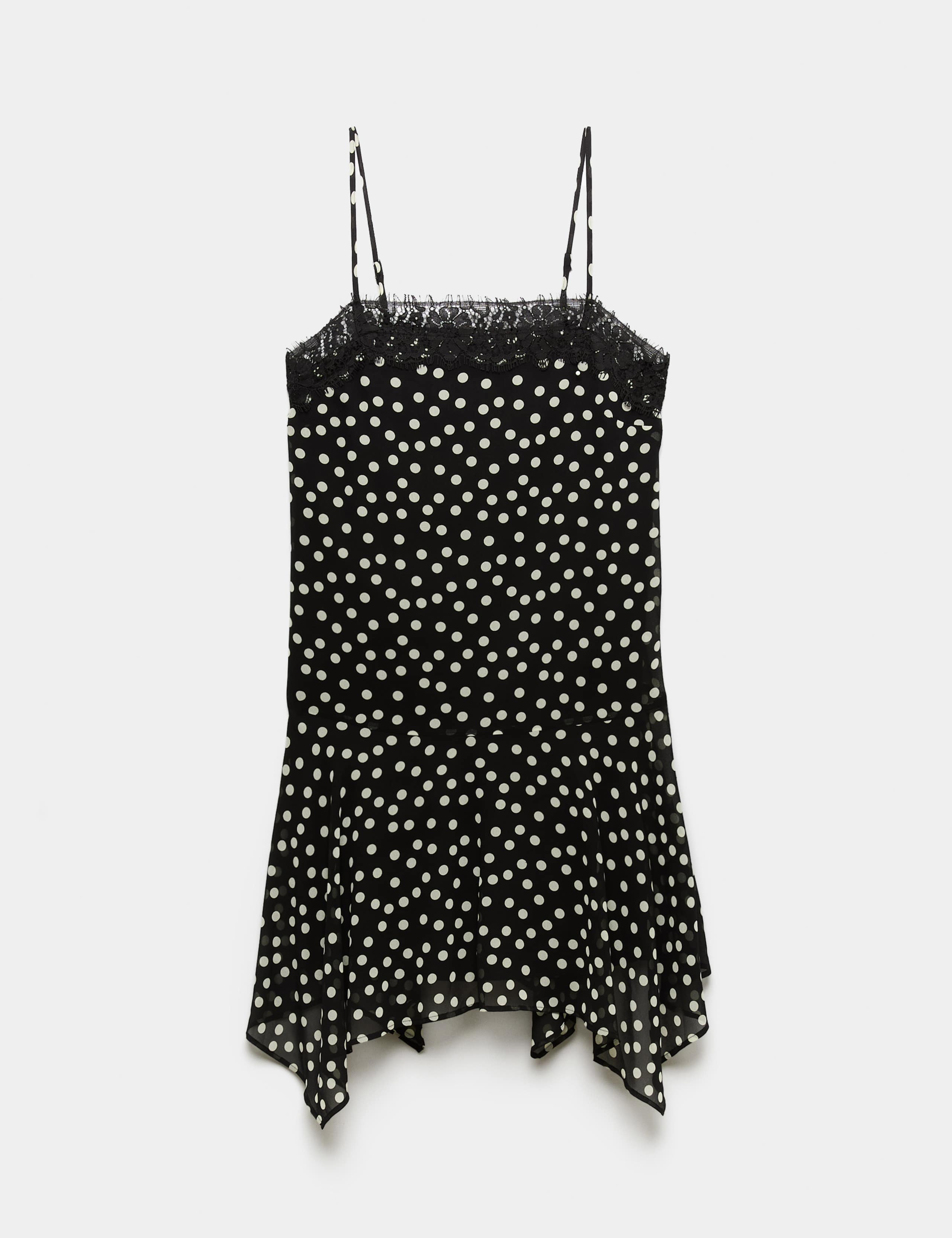 Polka Dot Lace Detail Mini Slip Dress 2 of 6