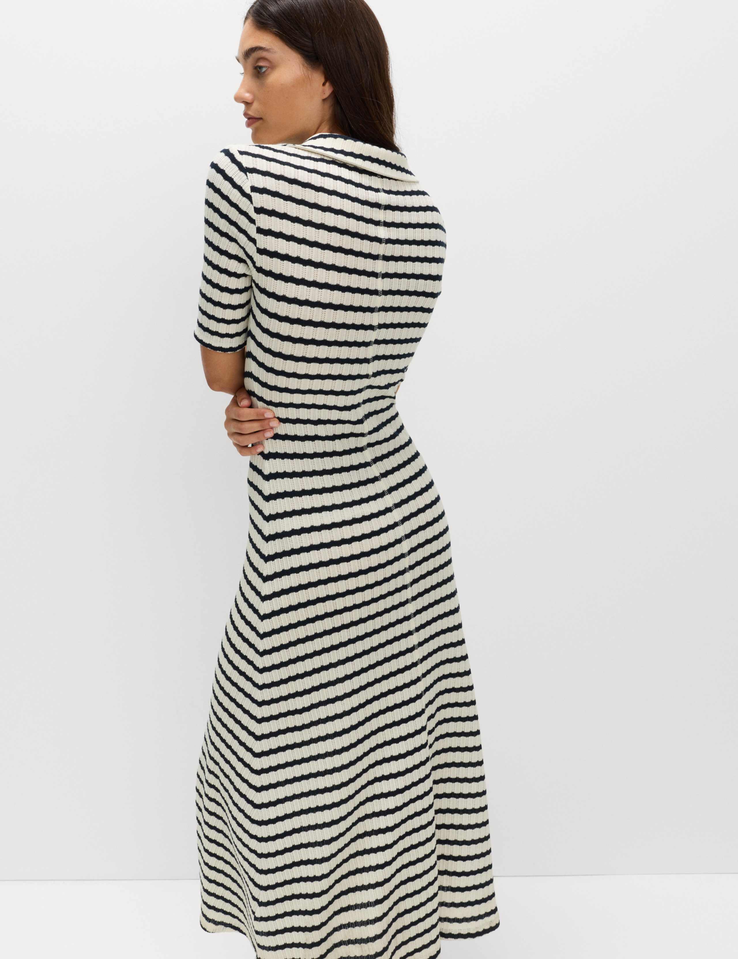 Jersey Striped V-Neck Midi Waisted Dress 7 of 7