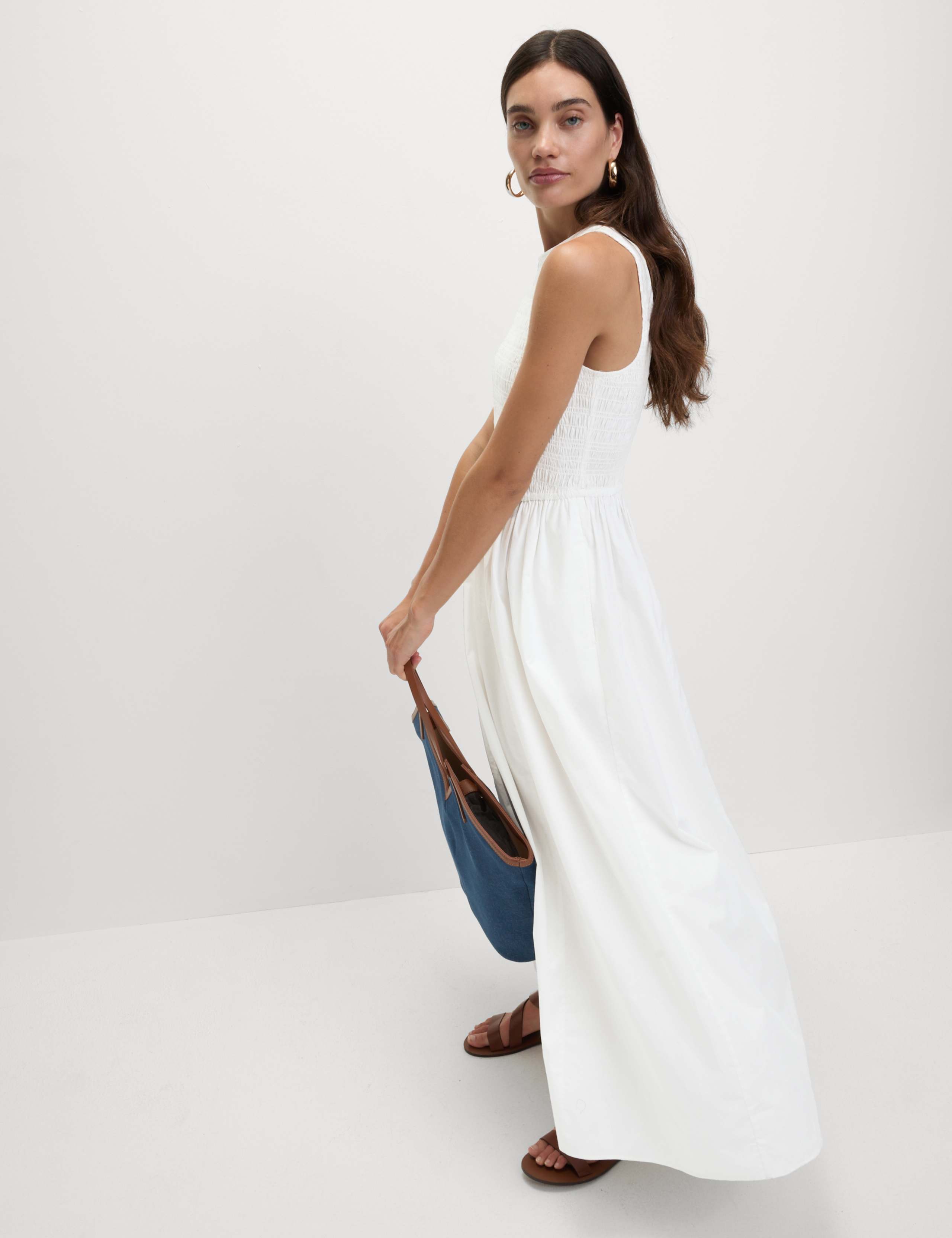 Pure Cotton Shirred Waisted Maxi Dress 3 of 7