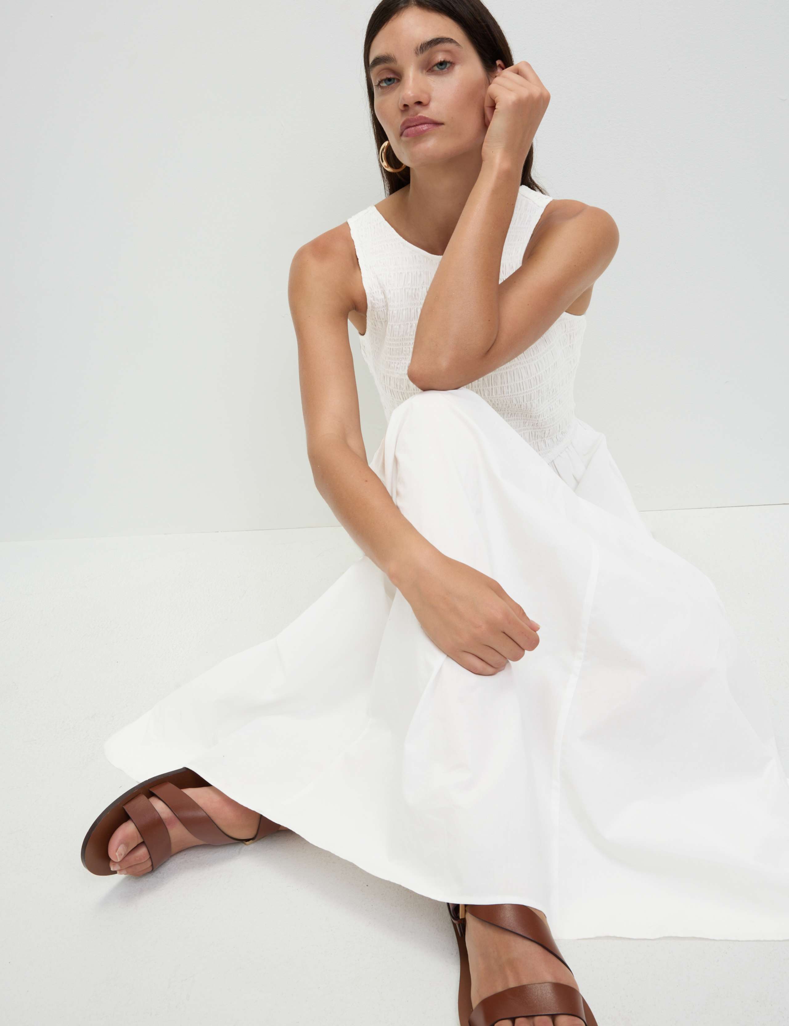 Pure Cotton Shirred Waisted Maxi Dress 5 of 7