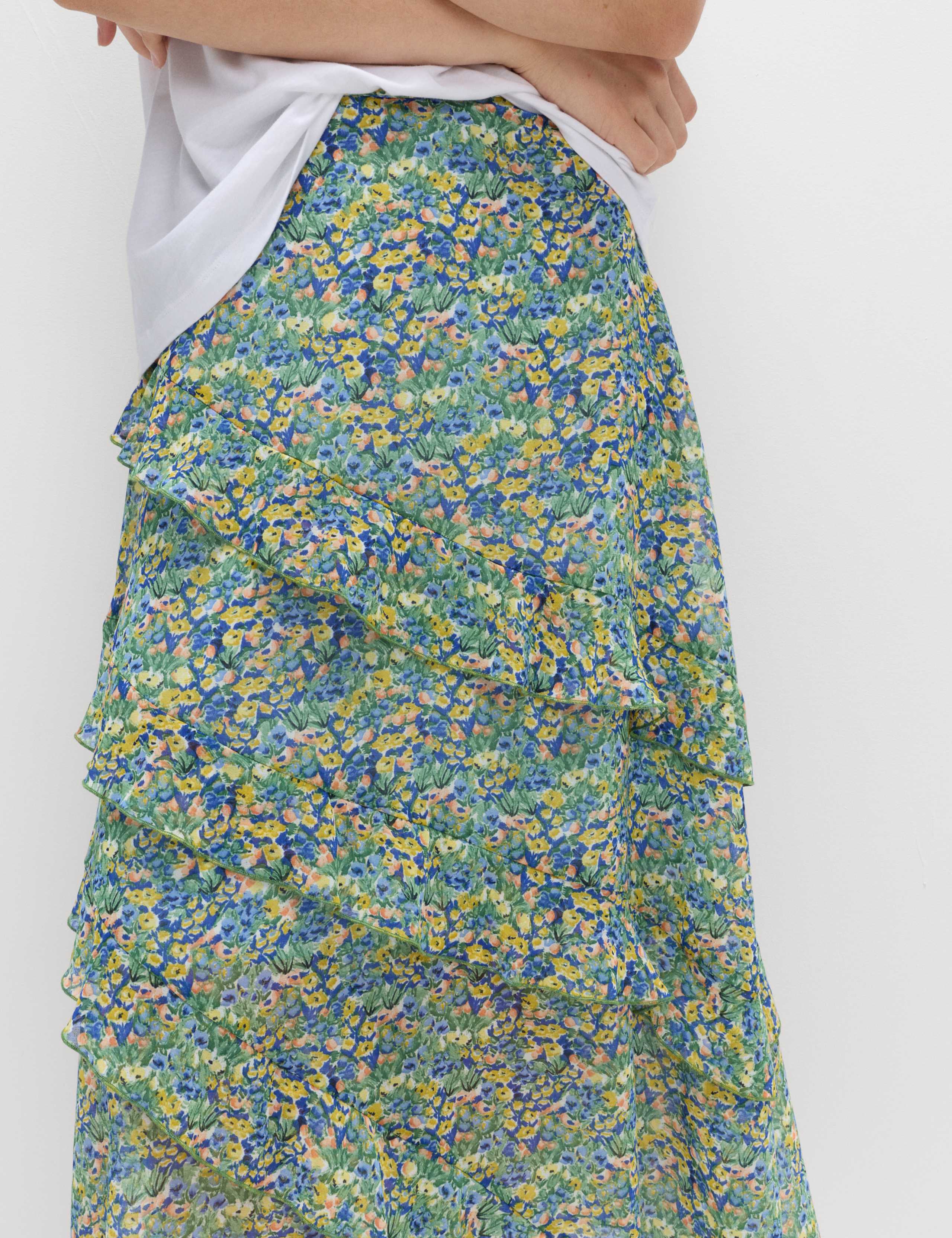 Floral Ruffle Midi Tiered Skirt 3 of 5