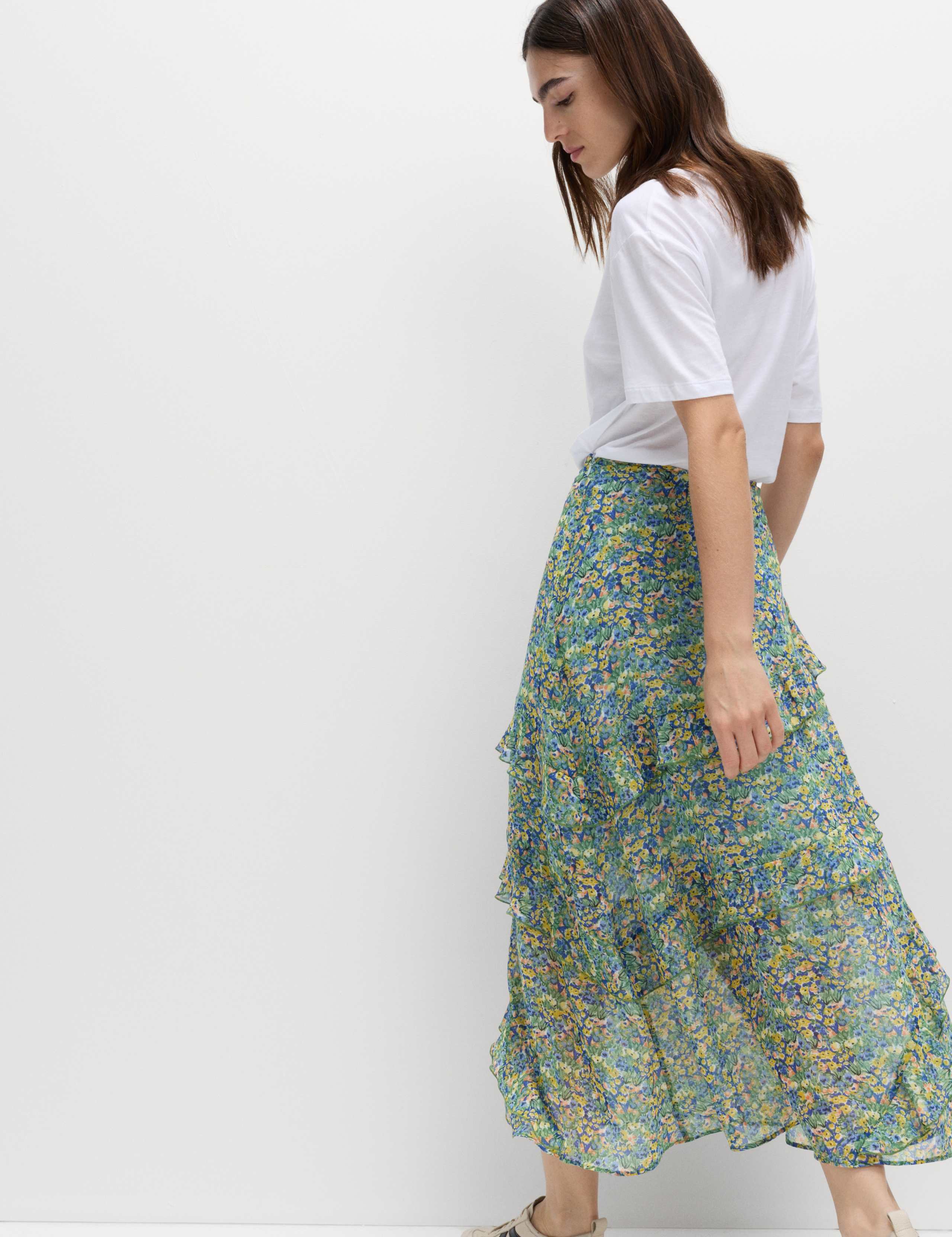 Floral Ruffle Midi Tiered Skirt 4 of 5
