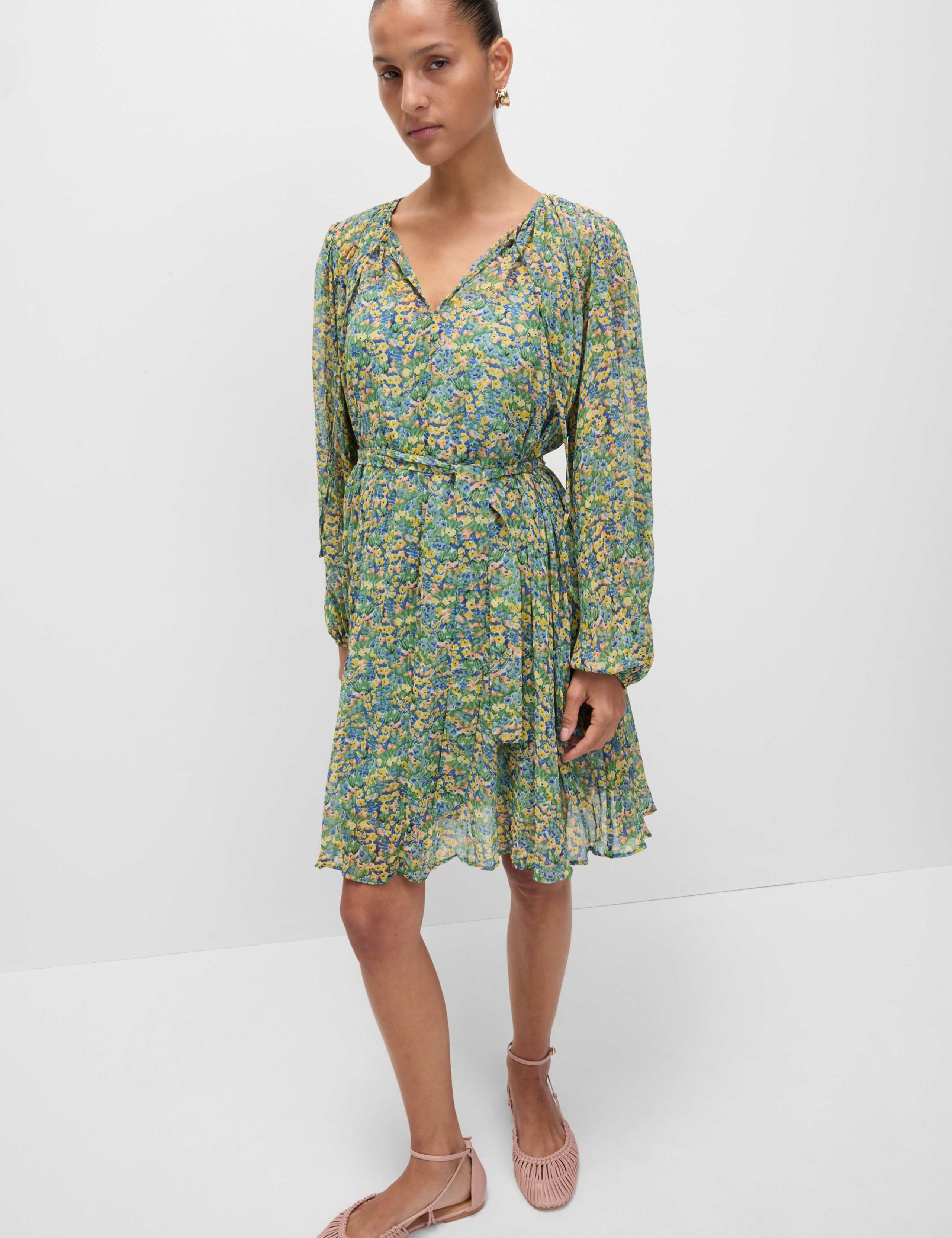Floral V-Neck Mini Relaxed Smock Dress 3 of 6